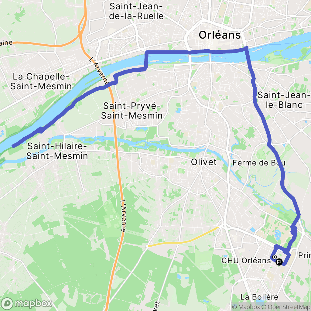 Orléans : carte du parcours de randonnée - France