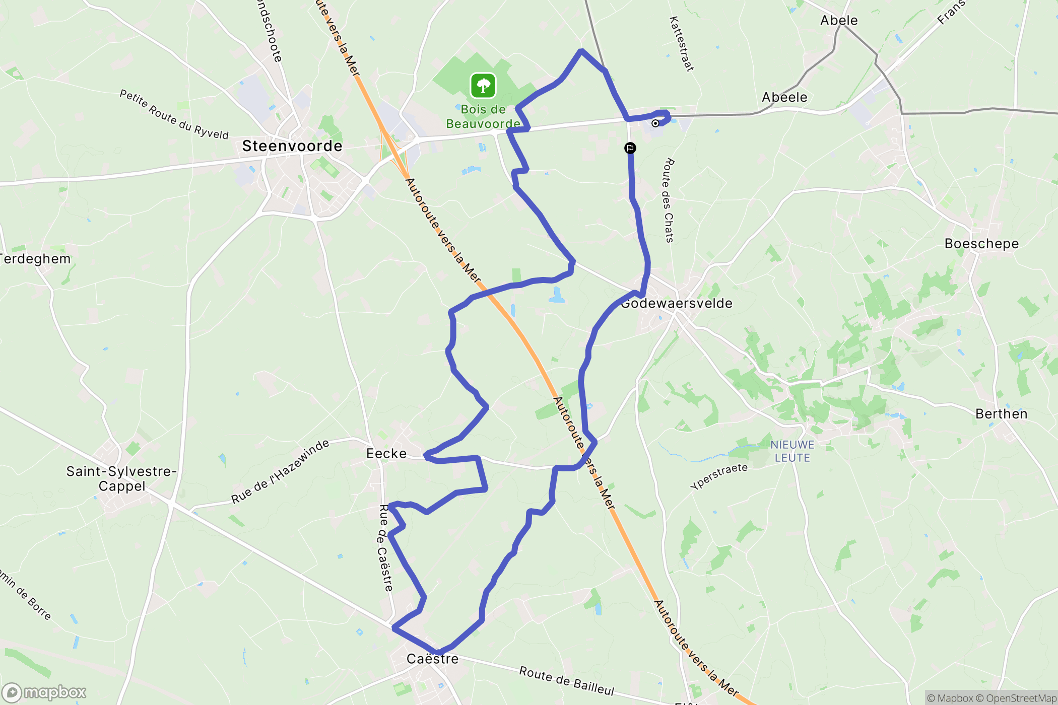 Godewaersvelde : carte du parcours de randonnée - France