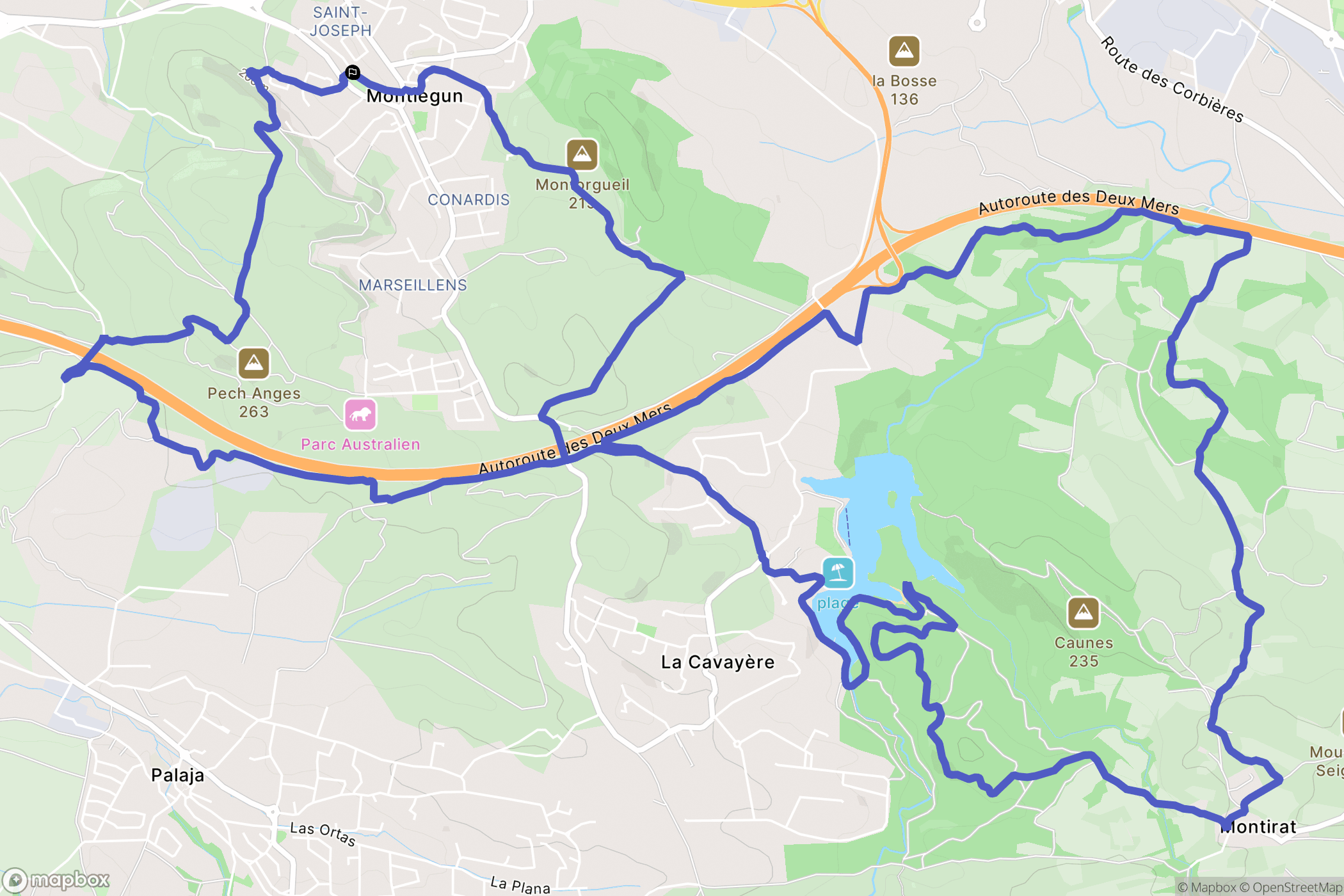 Carcassonne : carte du parcours de randonnée - France