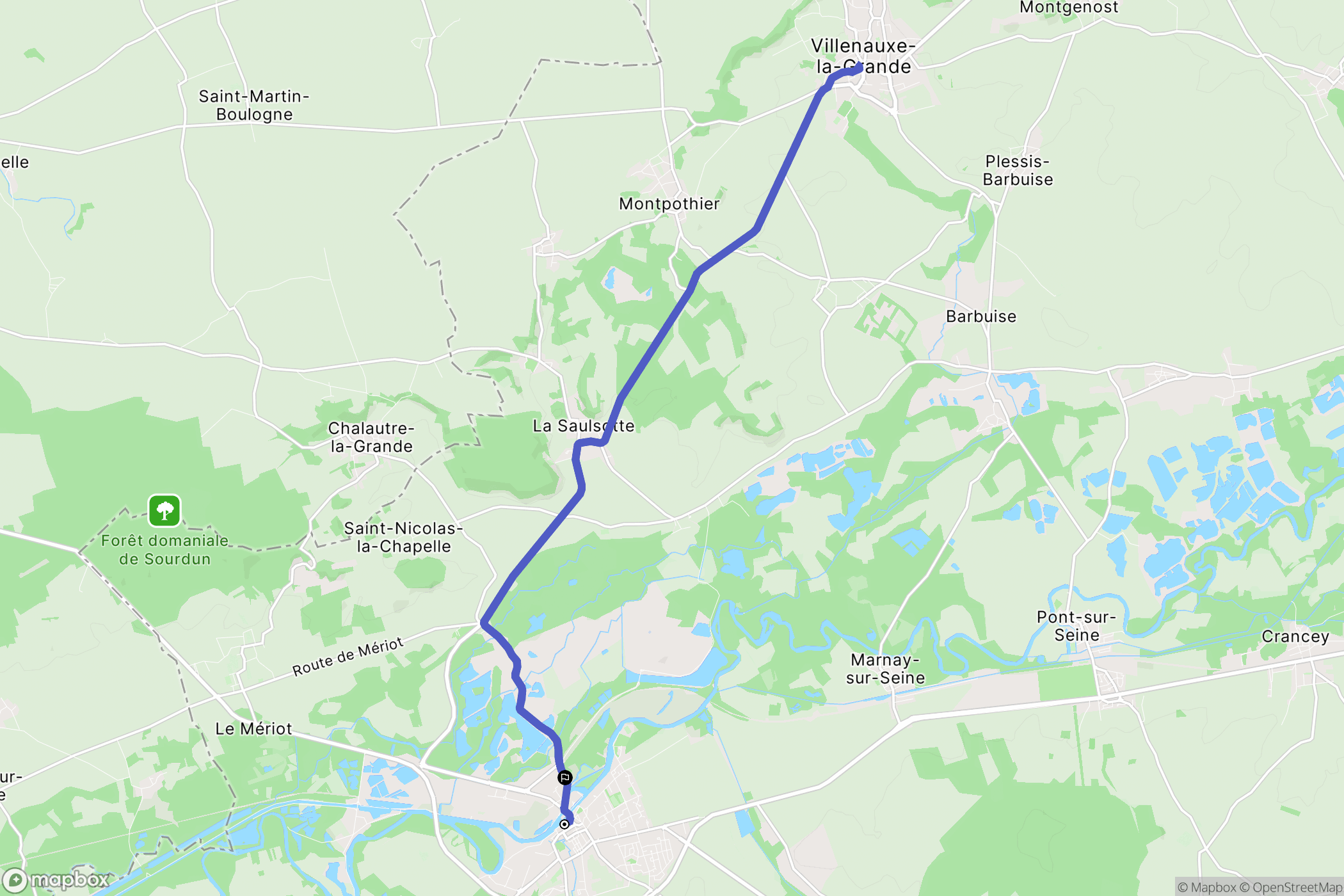 Nogent-sur-Seine : carte du parcours de randonnée - France