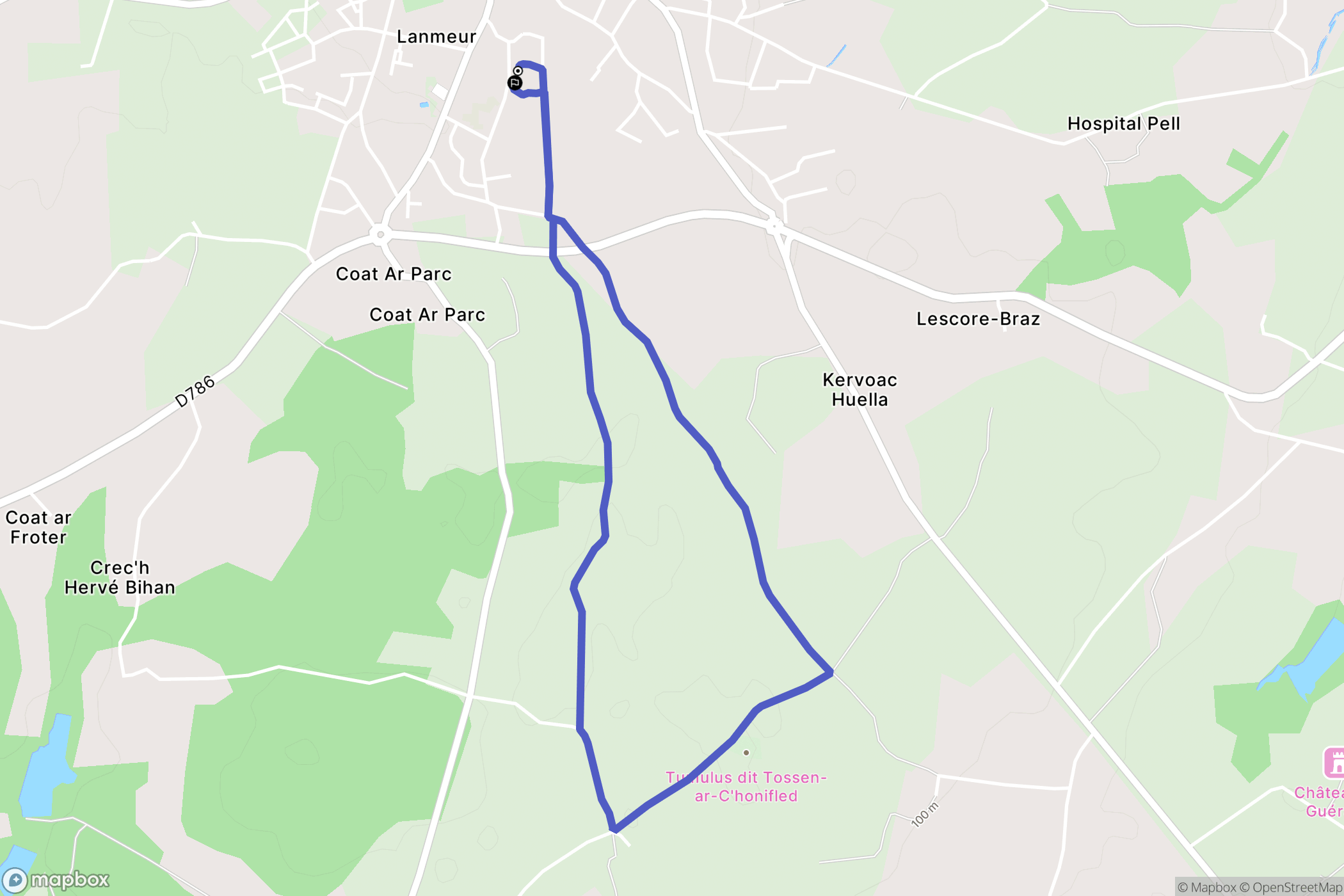 Lanmeur : carte du parcours de randonnée - France