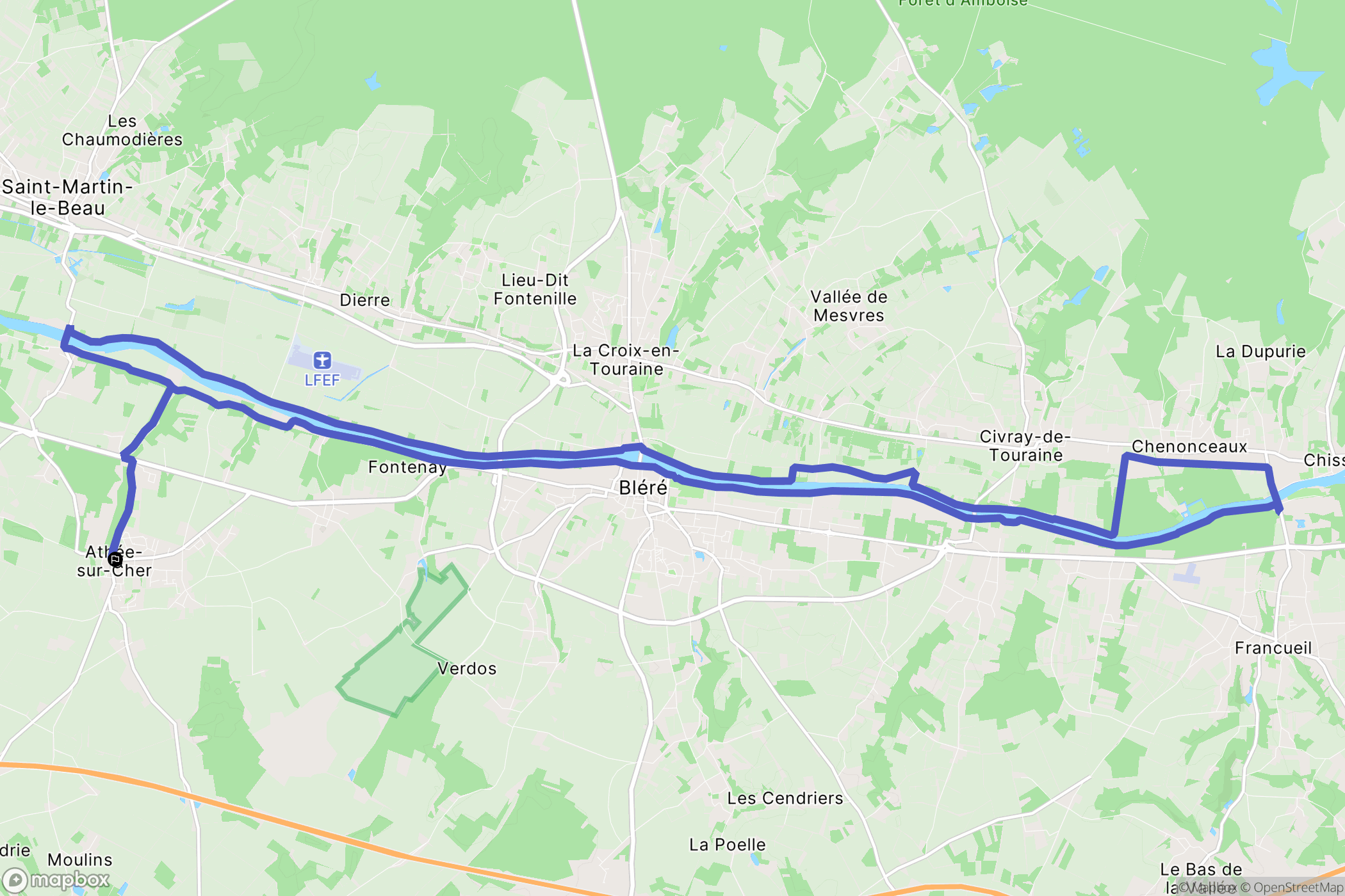 Athée-sur-Cher : carte du parcours de randonnée - France