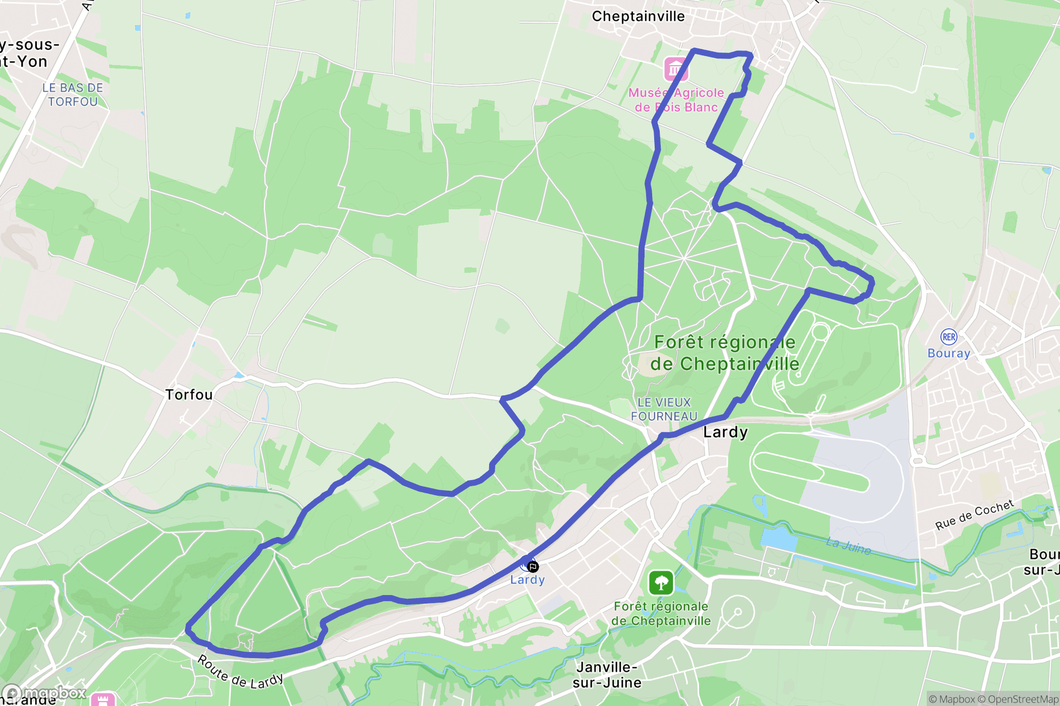 Lardy : carte du parcours de randonnée - France