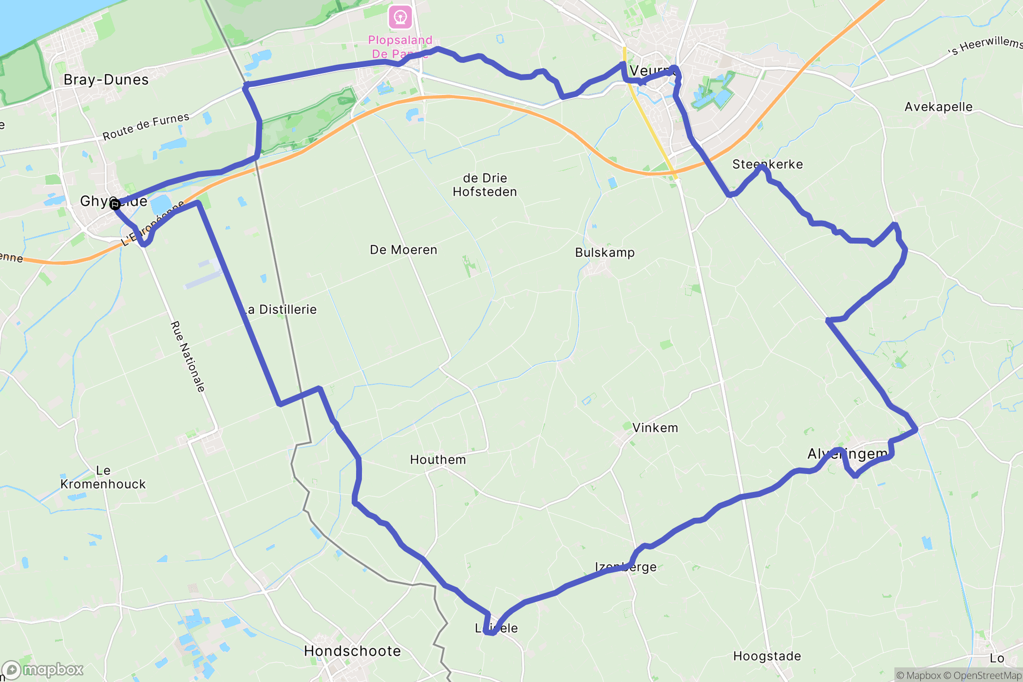 Ghyvelde : carte du parcours de randonnée - France