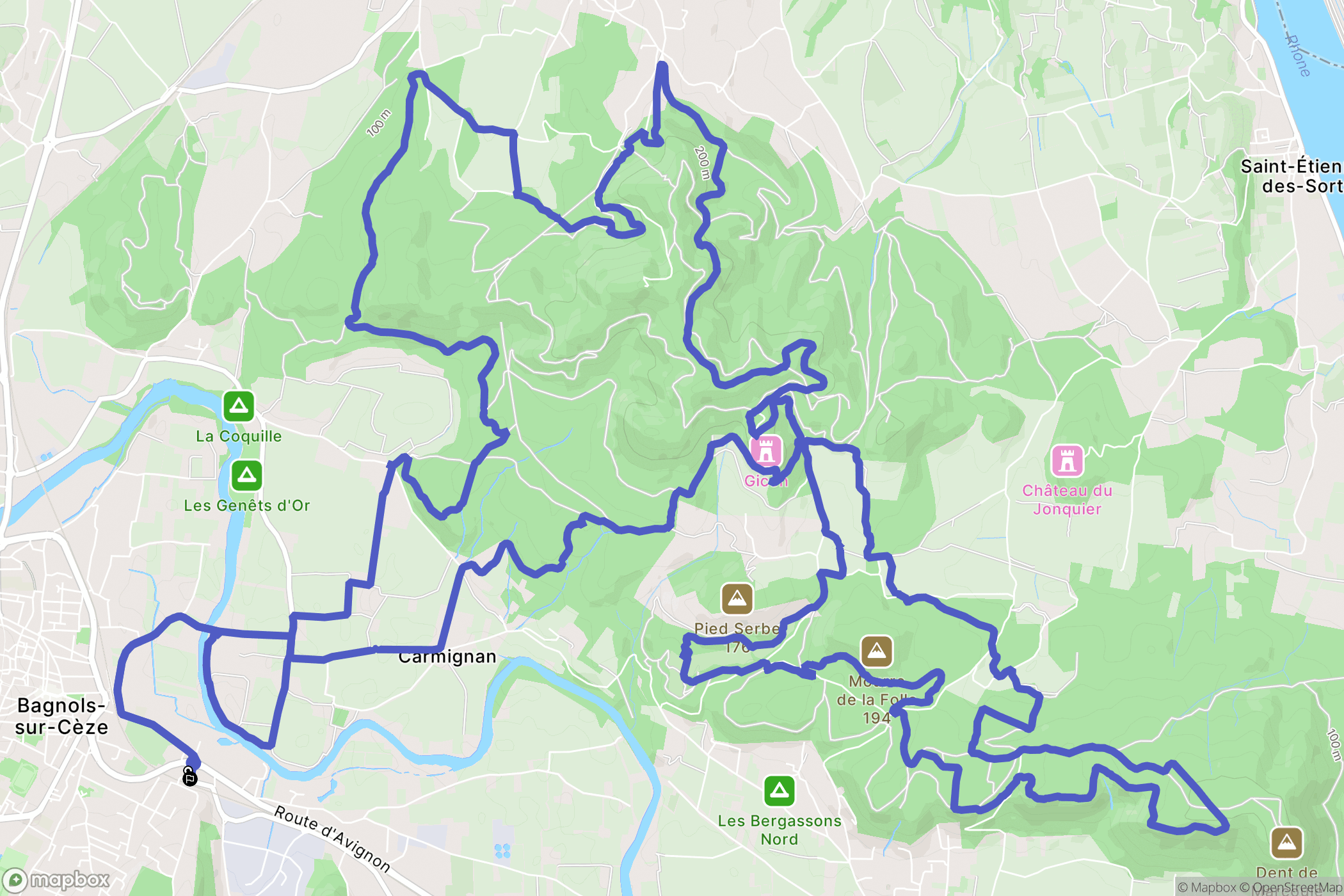 Bagnols-sur-Cèze : carte du parcours de randonnée - France
