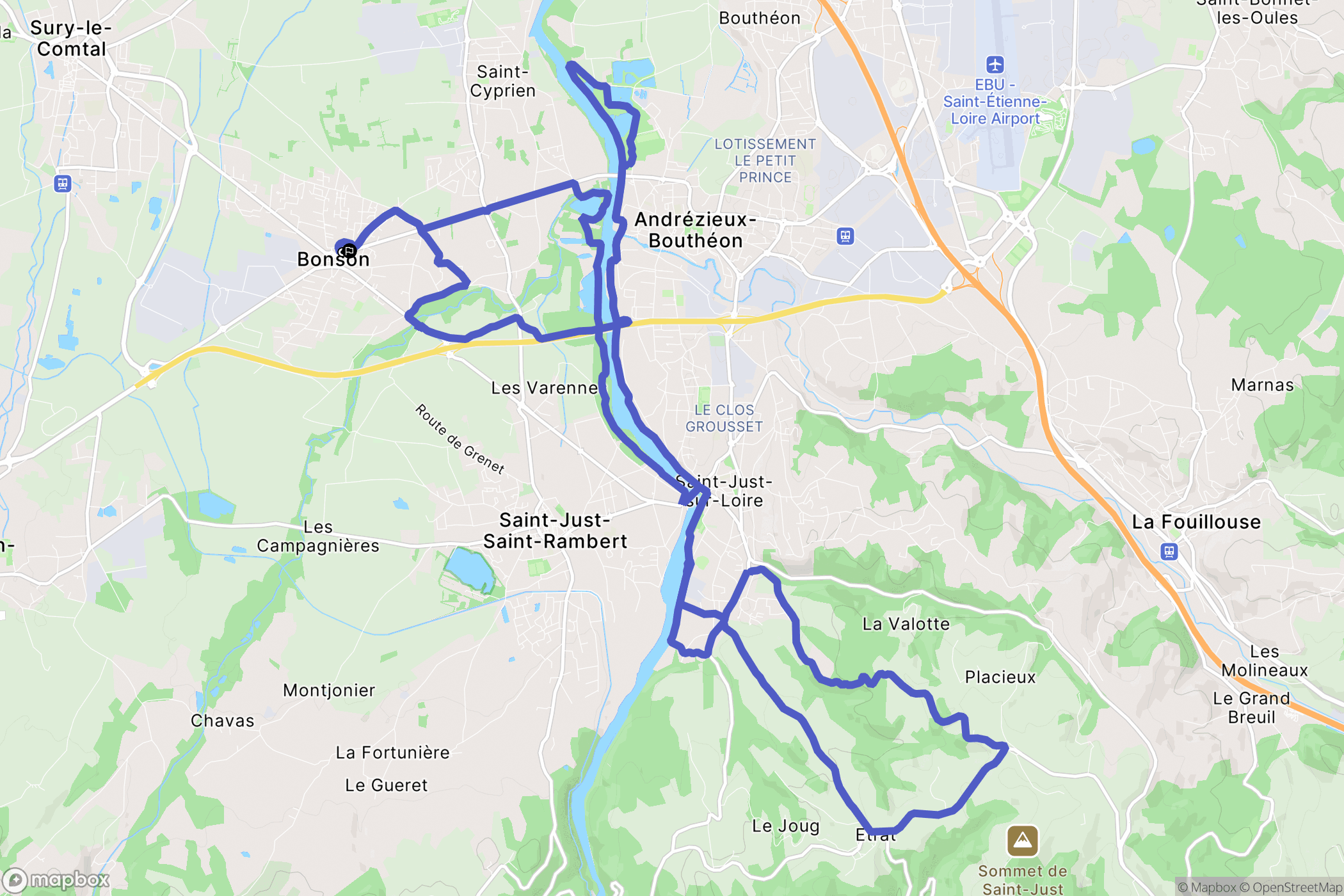 Bonson : carte du parcours de randonnée - France