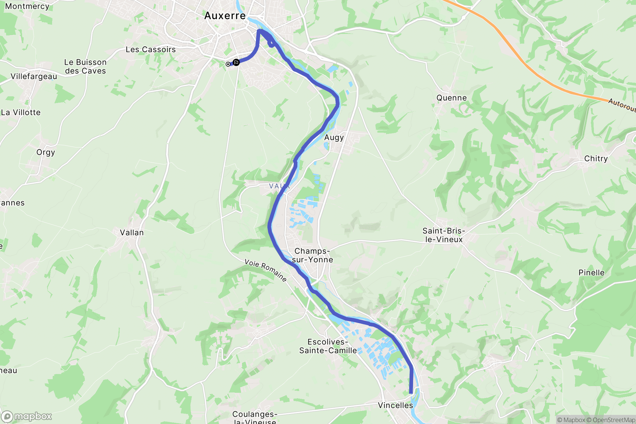 Auxerre : carte du parcours de randonnée - France