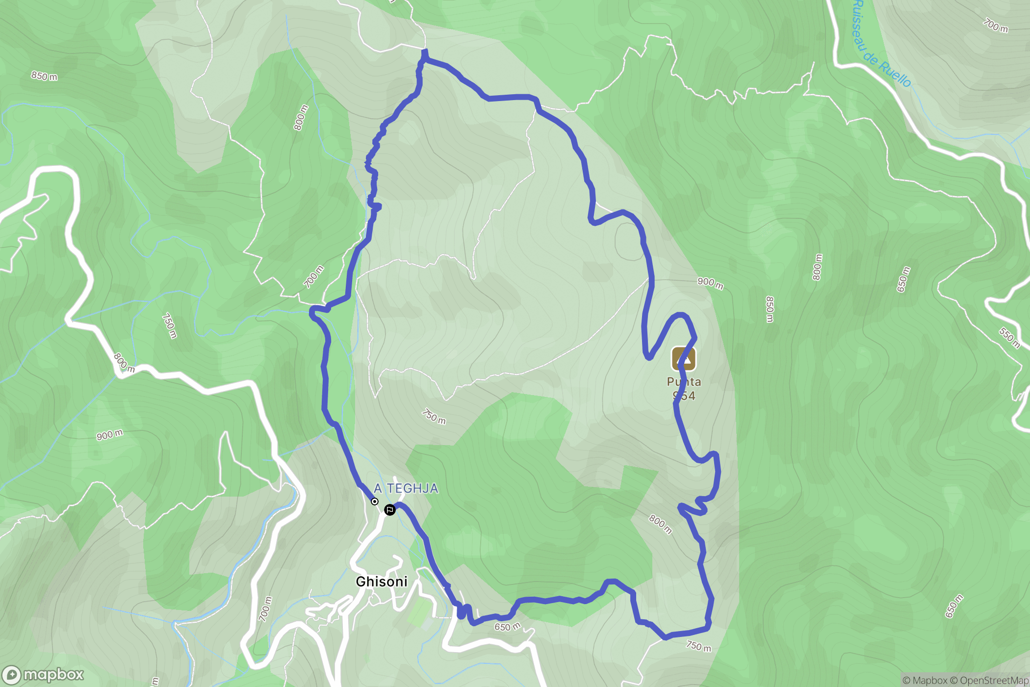 Ghisoni : carte du parcours de randonnée - France