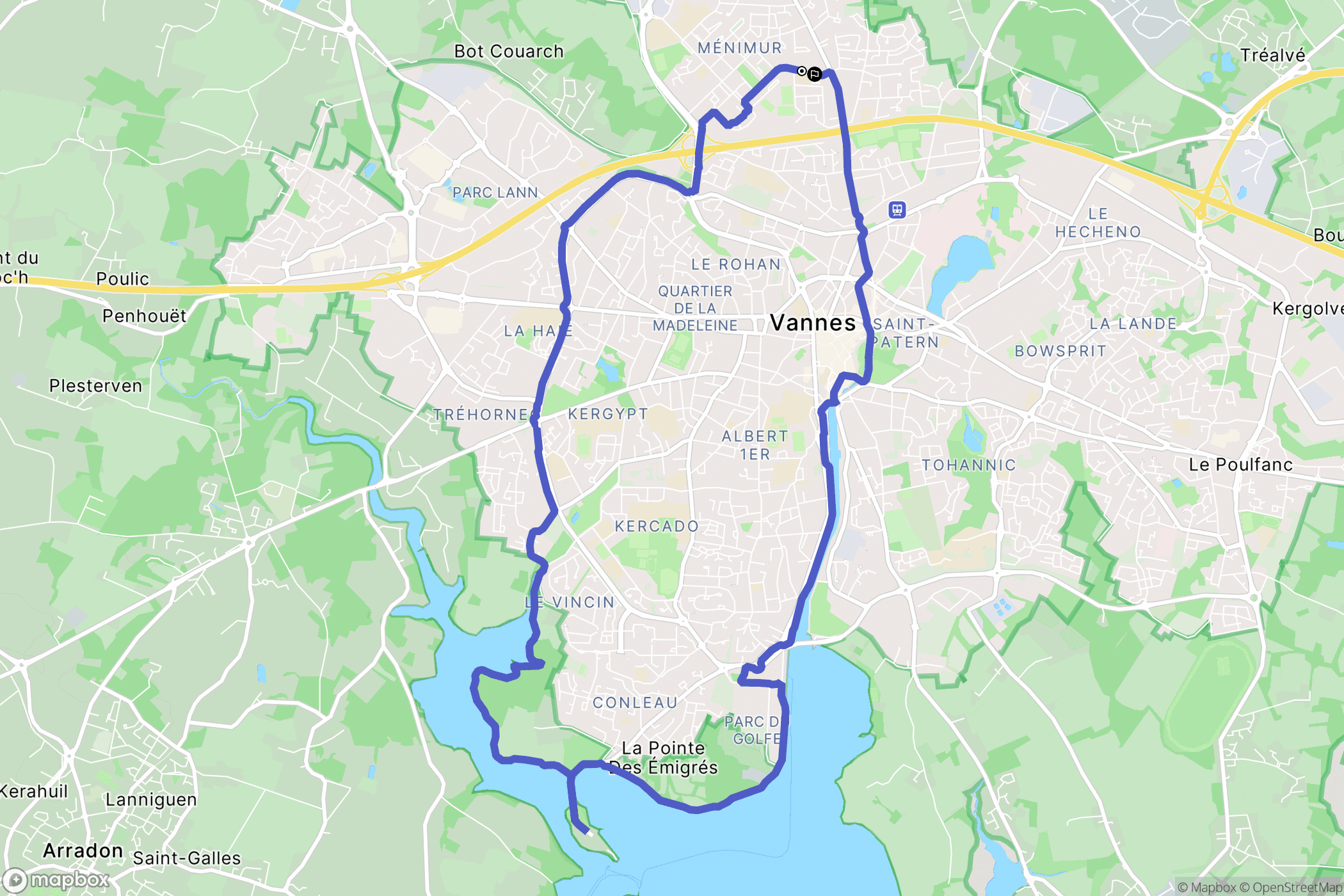 Vannes : carte du parcours de randonnée - France