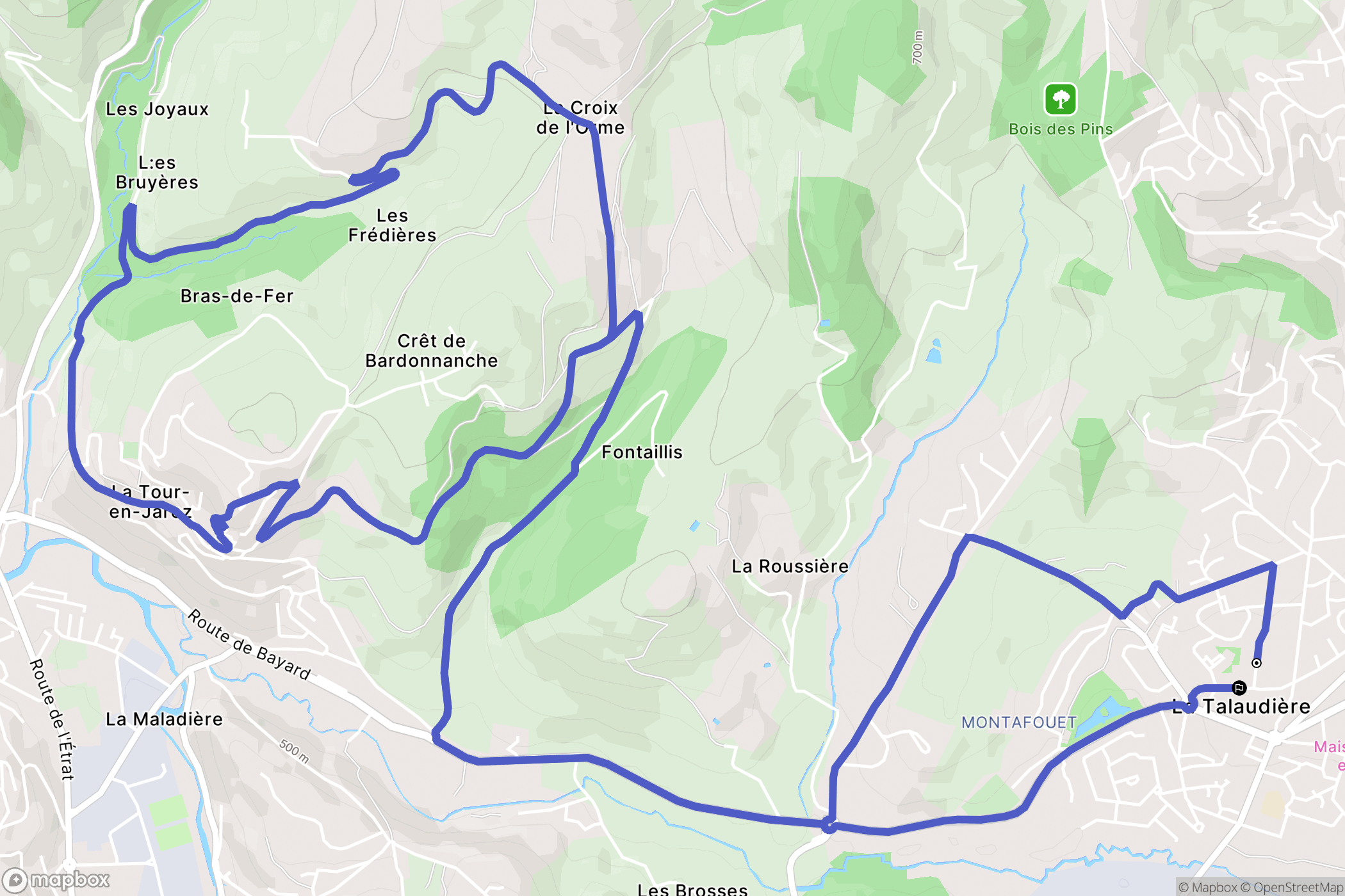 La Talaudière : carte du parcours de randonnée - France