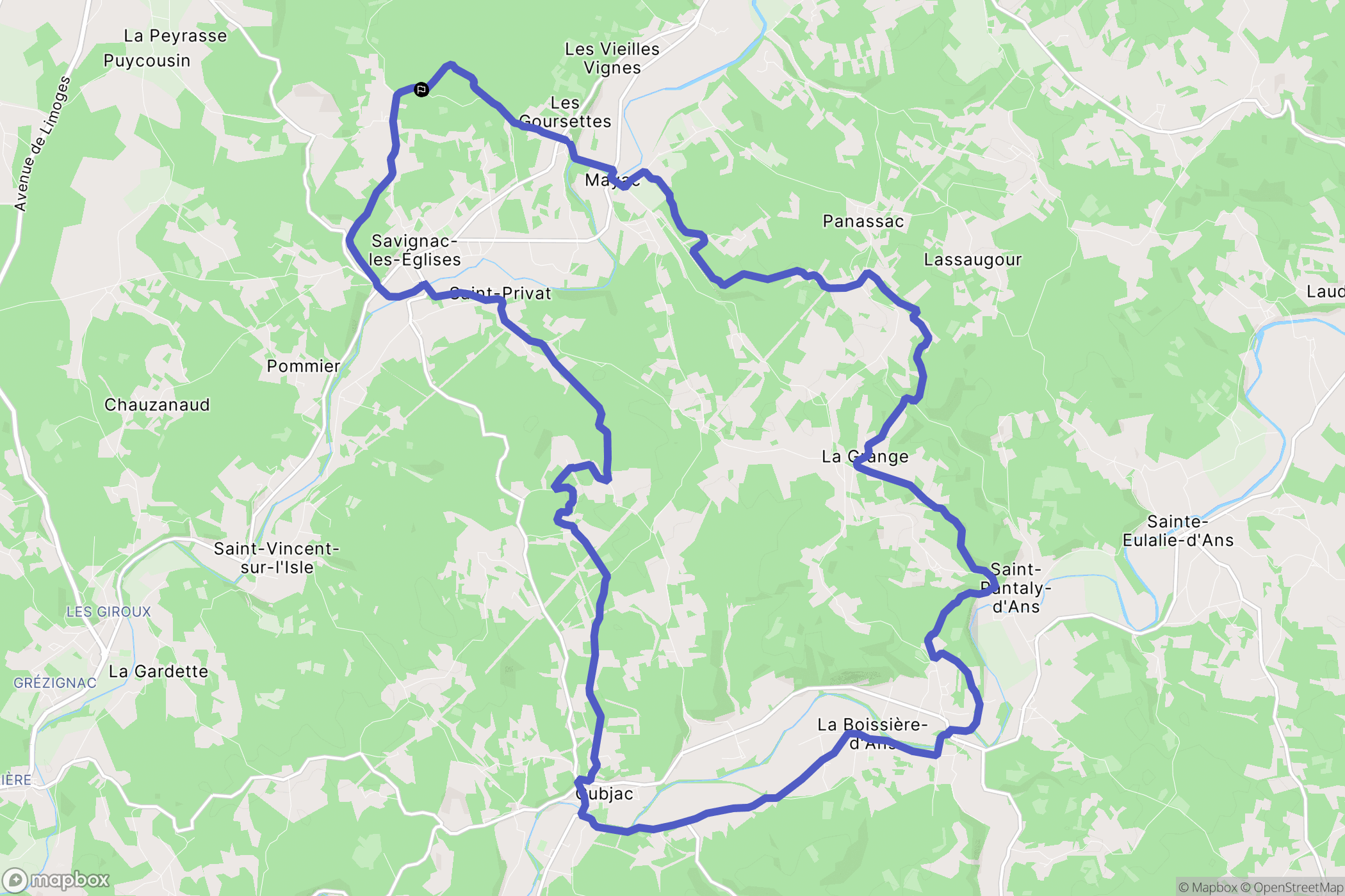 Savignac-les-Églises : carte du parcours de randonnée - France