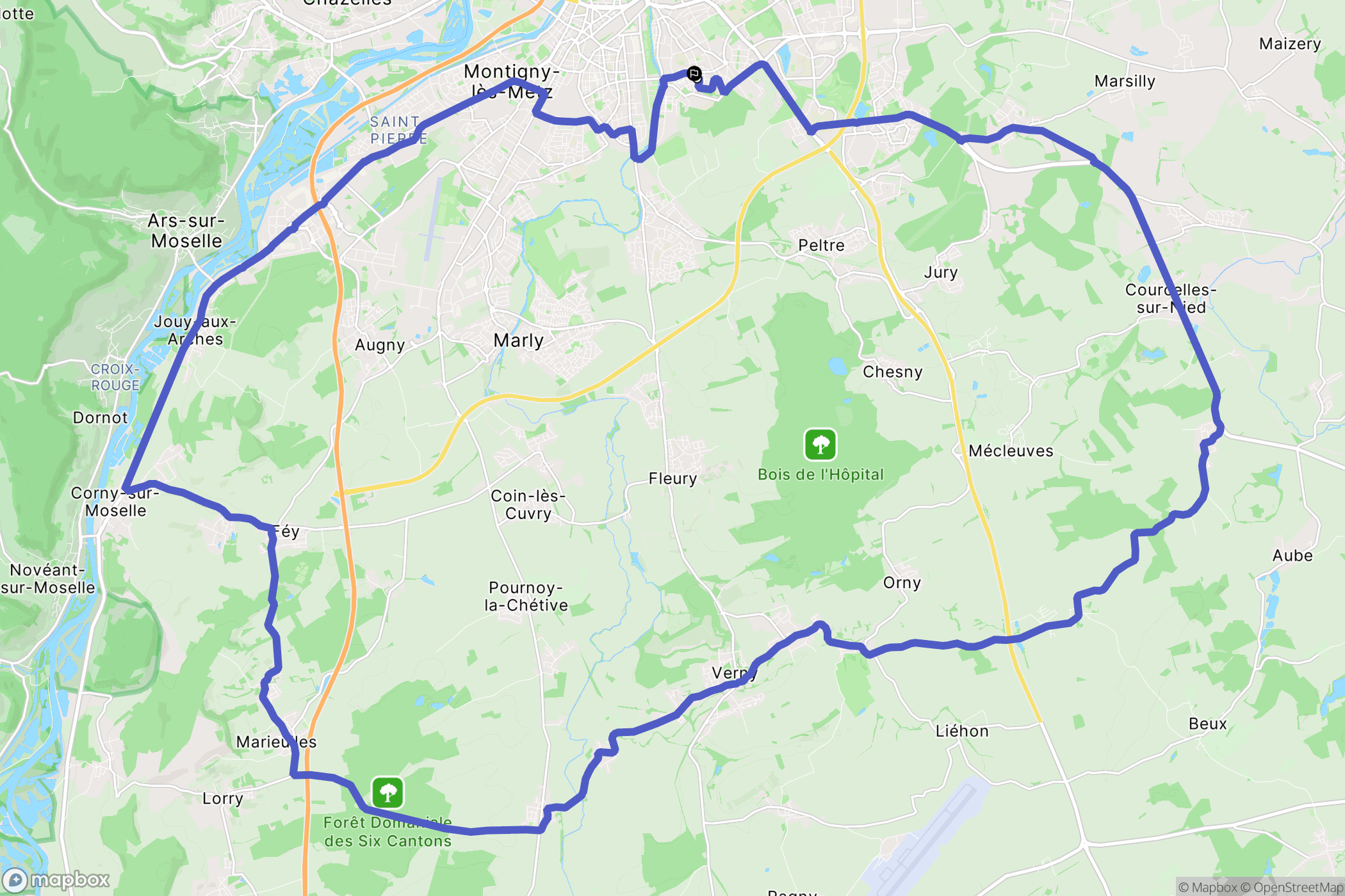Metz : carte du parcours de randonnée - France