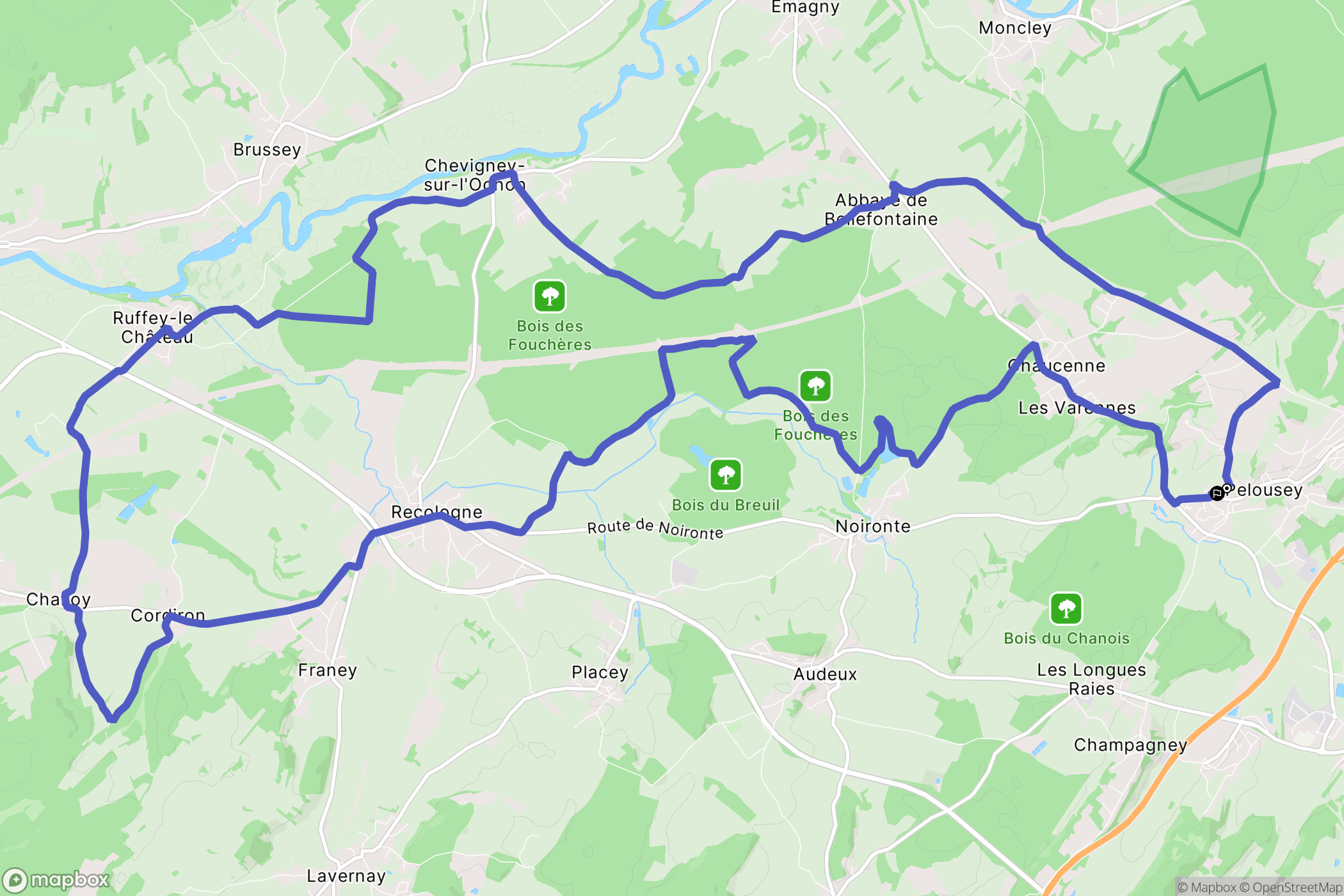 Pelousey : carte du parcours de randonnée - France