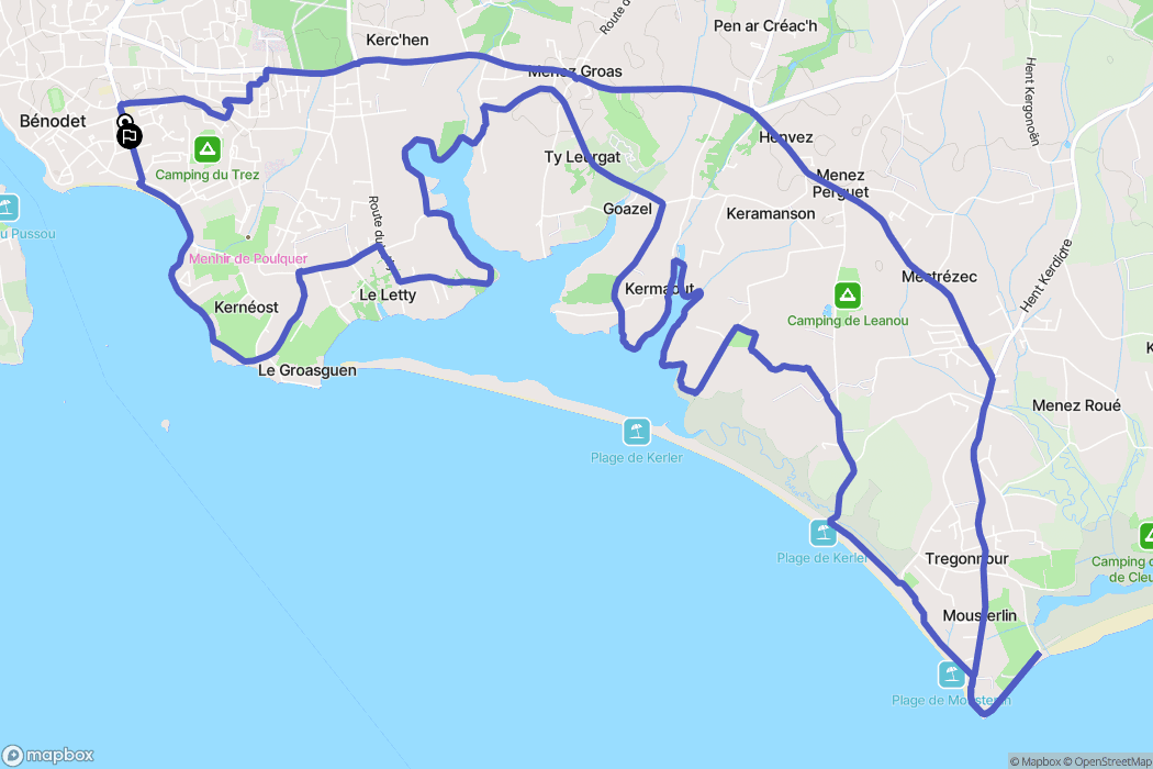 Bénodet : carte du parcours de randonnée - France