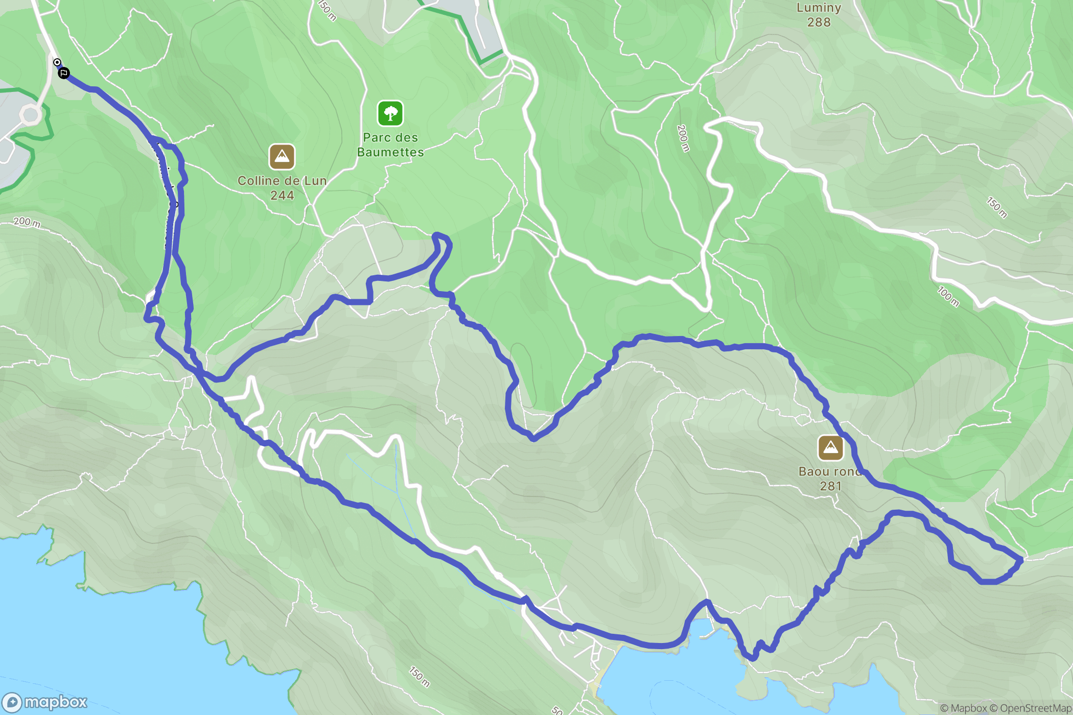 Marseille : carte du parcours de randonnée - France