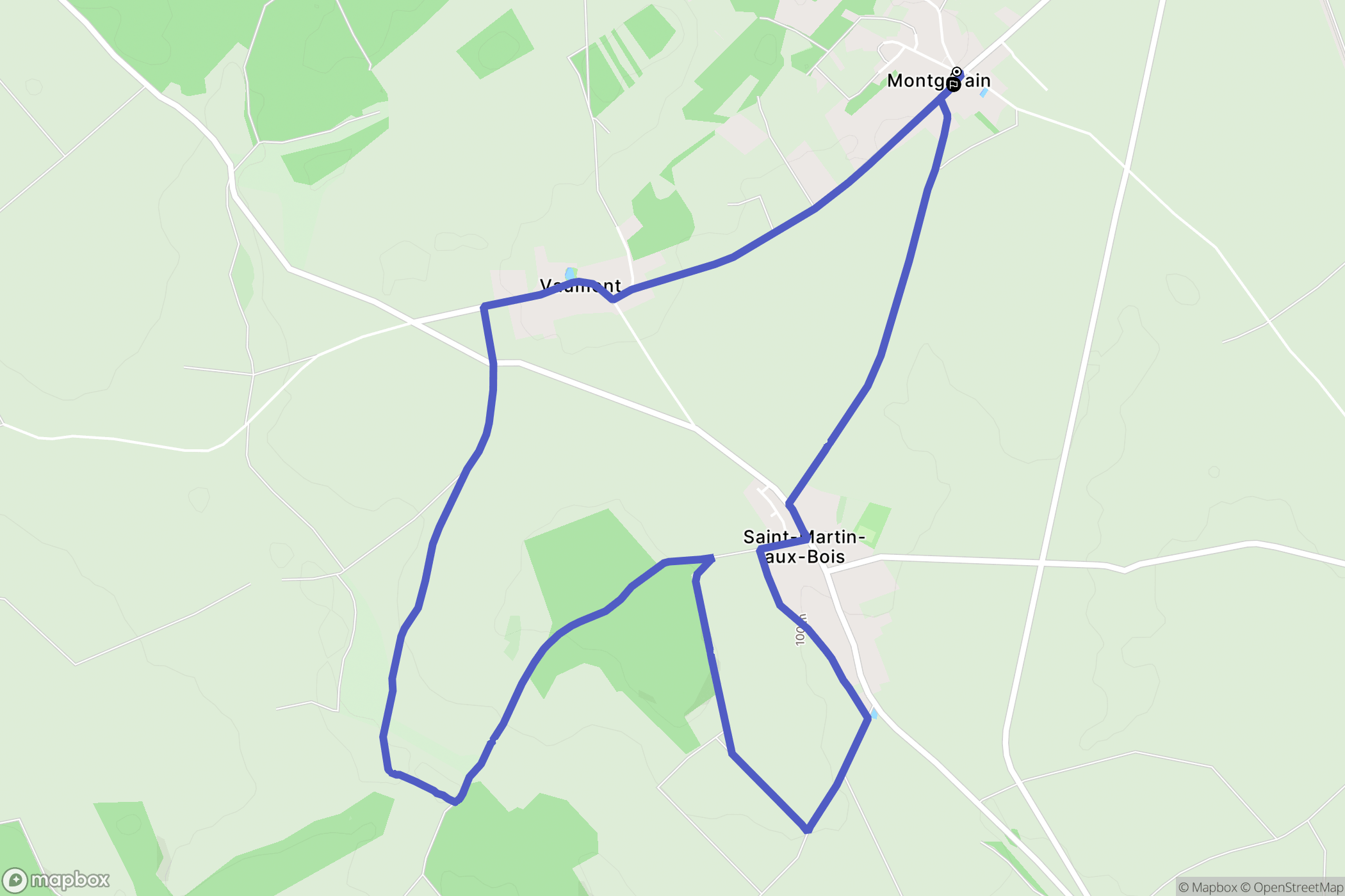 Montgérain : carte du parcours de randonnée - France
