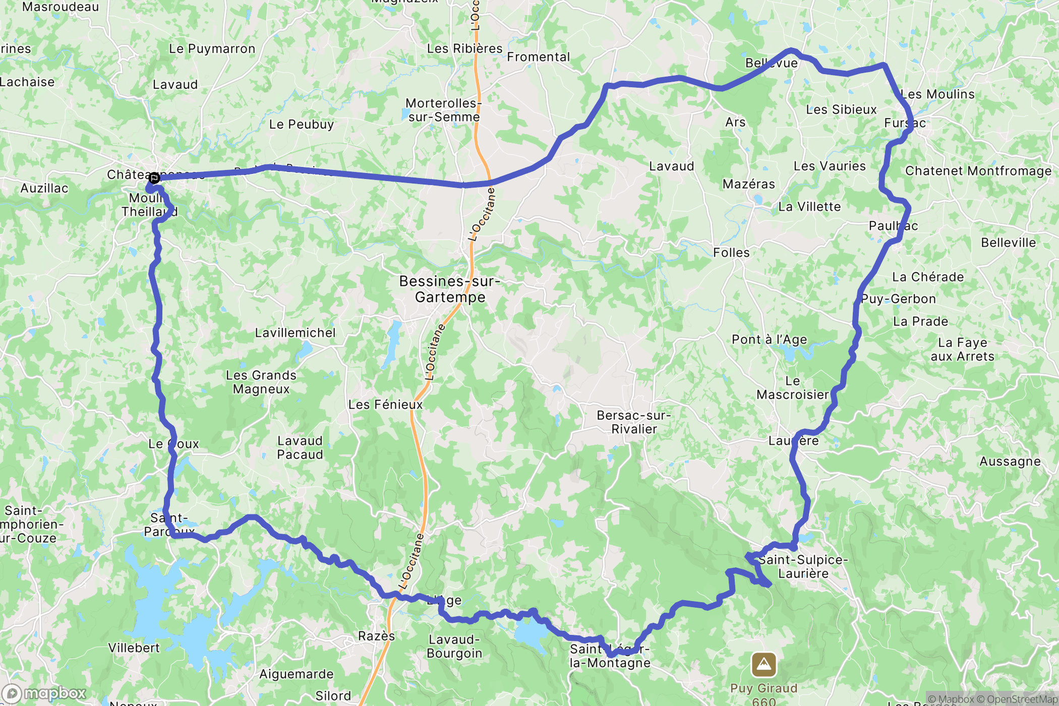 Châteauponsac : carte du parcours de randonnée - France