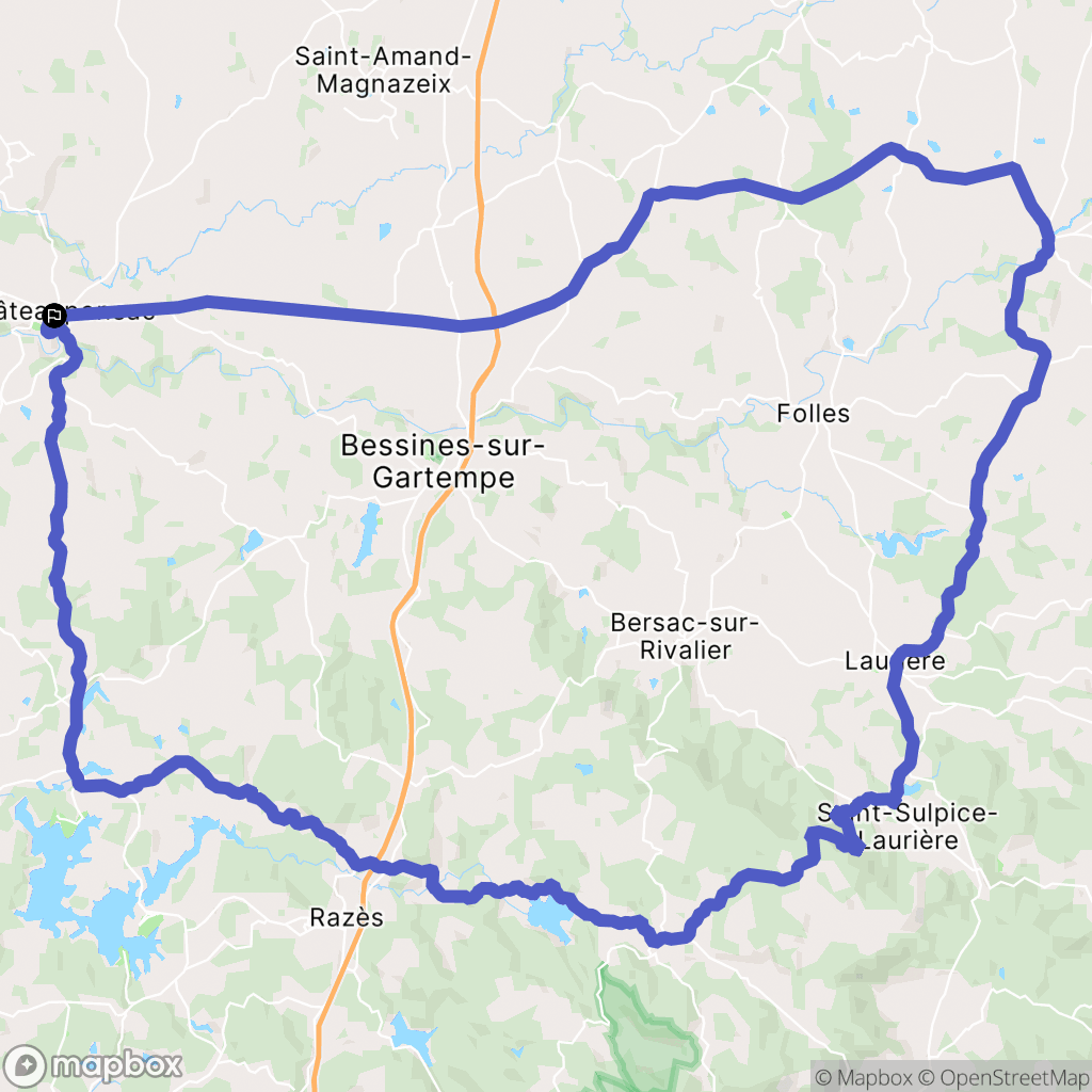 Châteauponsac : carte du parcours de randonnée - France