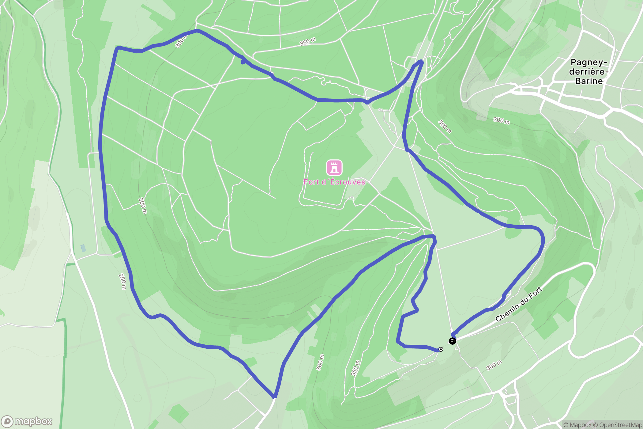 Écrouves : carte du parcours de randonnée - France