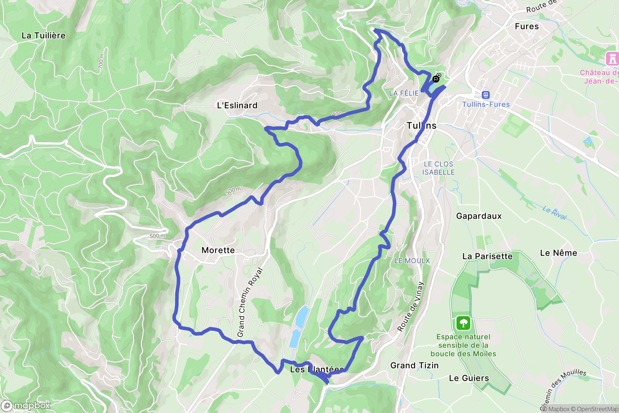 Tullins : carte du parcours de randonnée - France