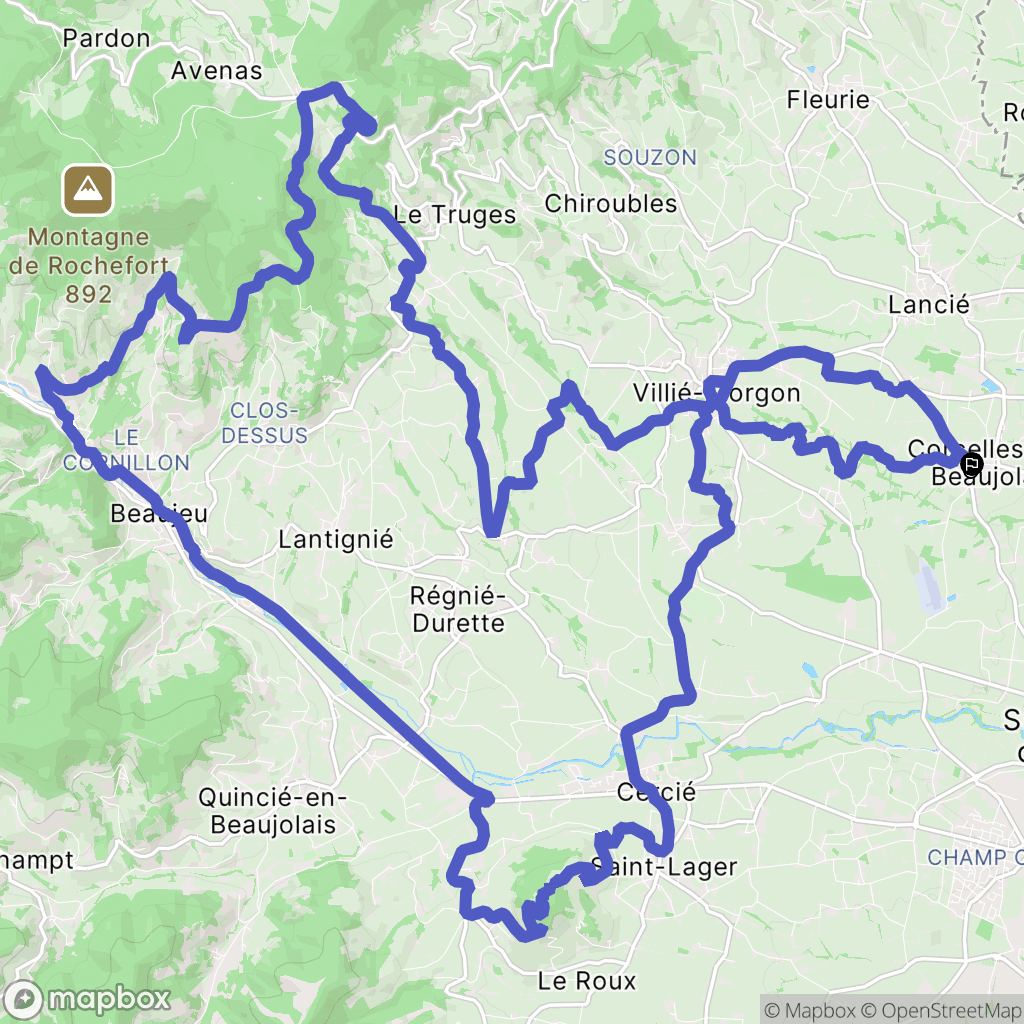 Corcelles-en-Beaujolais : carte du parcours de randonnée - France