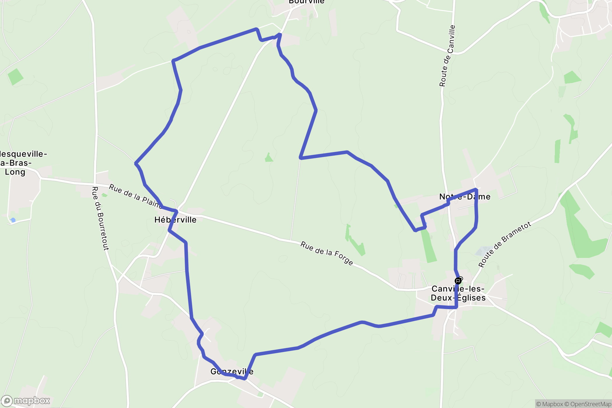 Canville-les-Deux-Églises : carte du parcours de randonnée - France