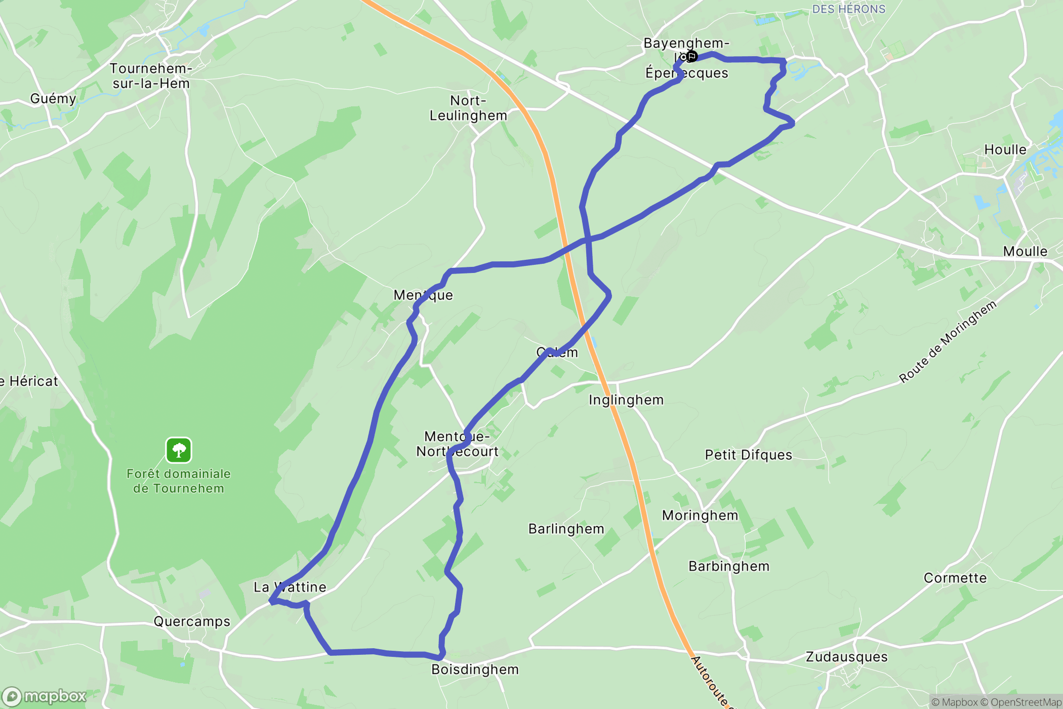 Bayenghem-lès-Éperlecques : carte du parcours de randonnée - France