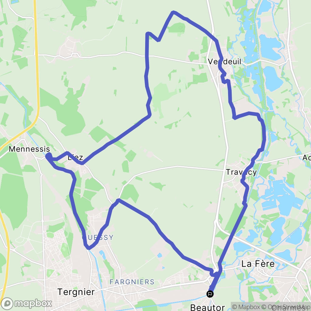 Beautor : carte du parcours de randonnée - France