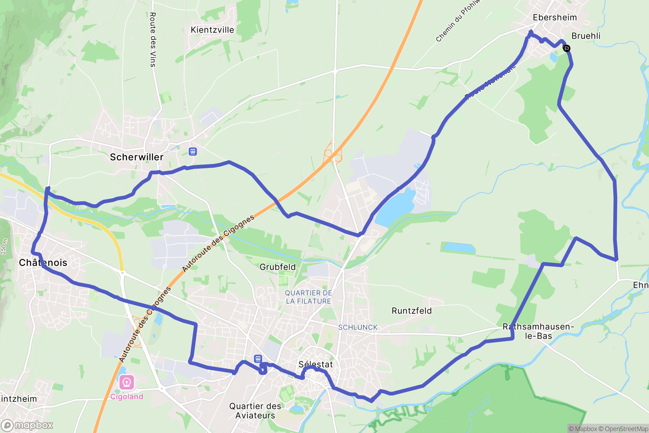Ebersheim : carte du parcours de randonnée - France