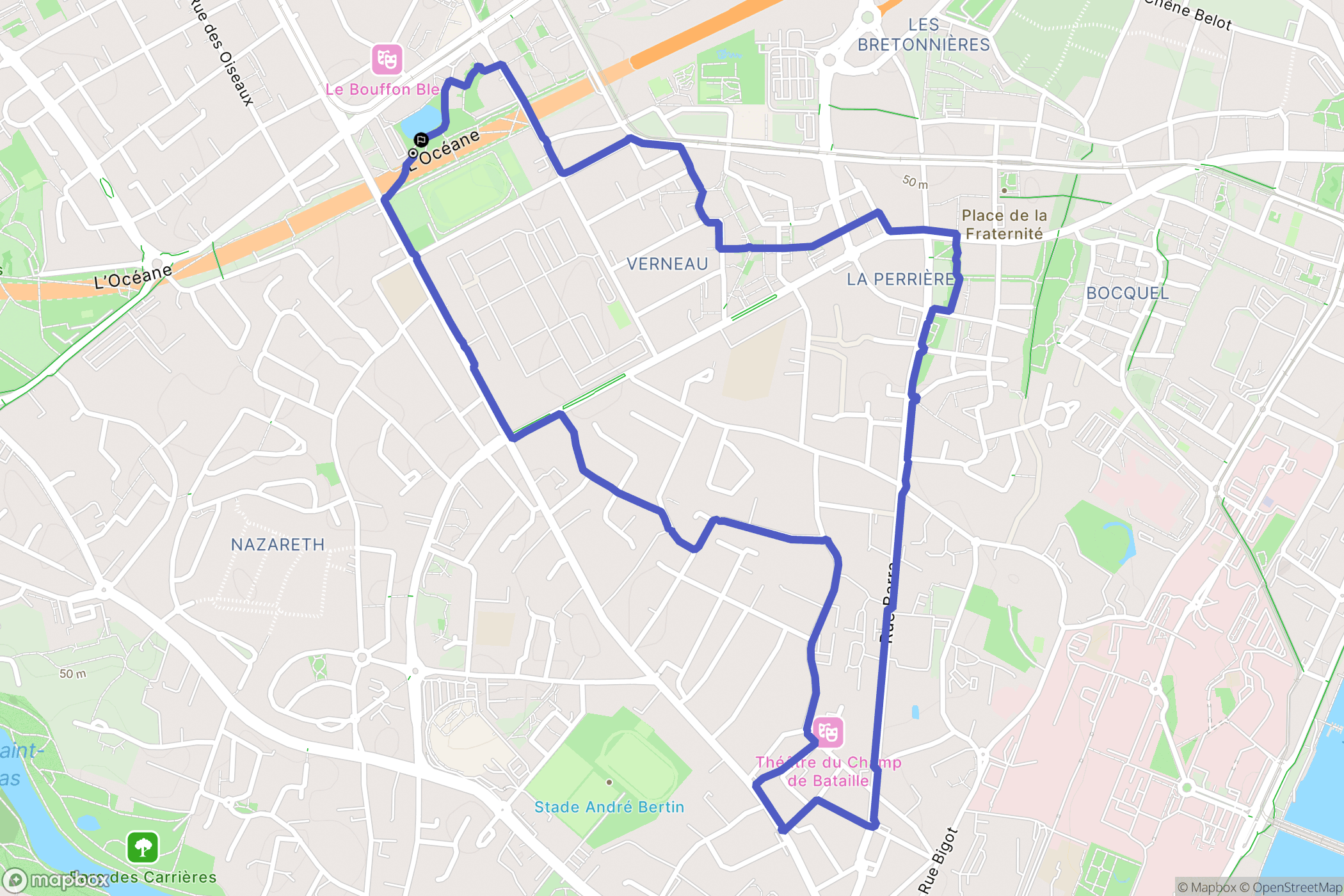 Angers : carte du parcours de randonnée - France