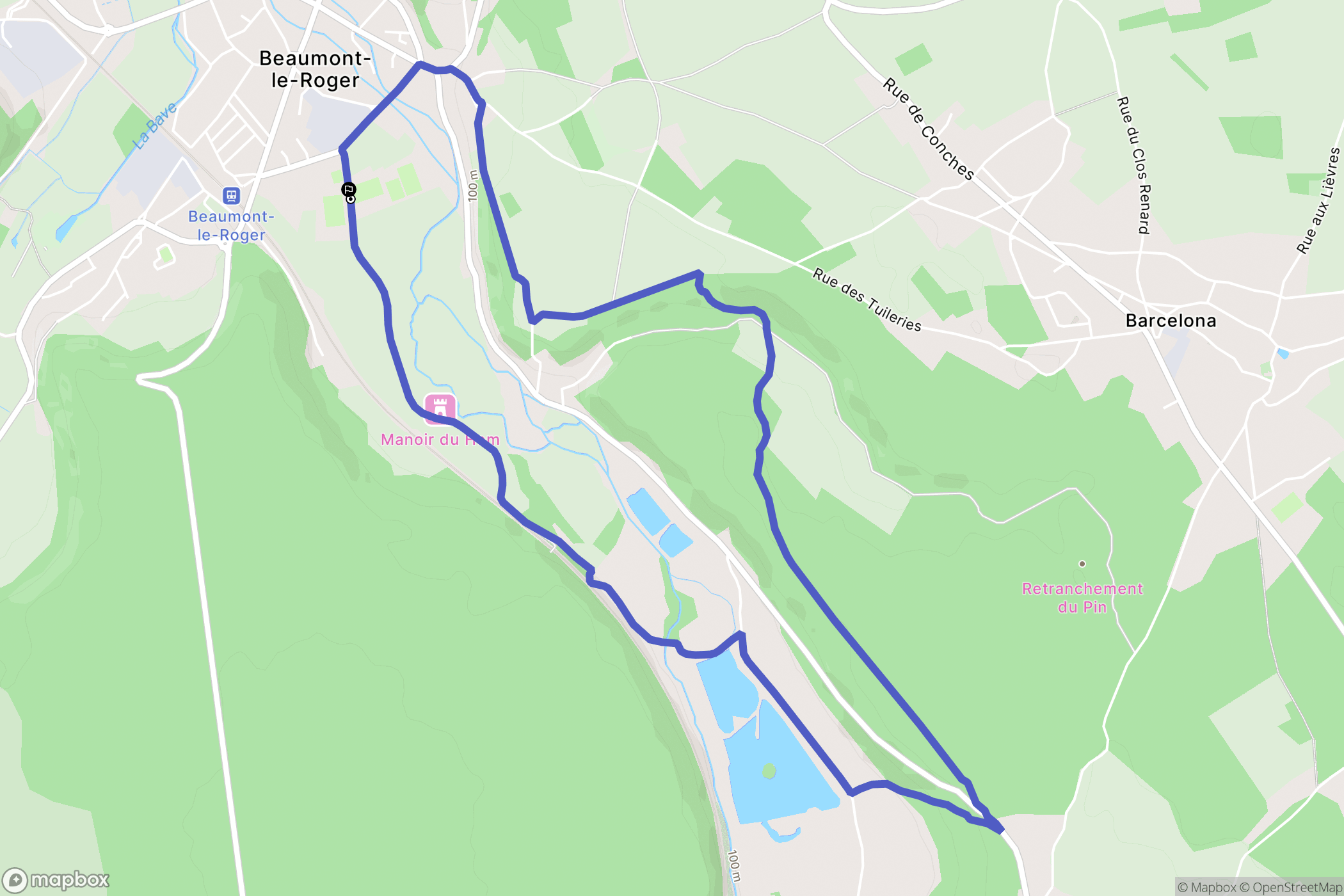 Beaumont-le-Roger : carte du parcours de randonnée - France