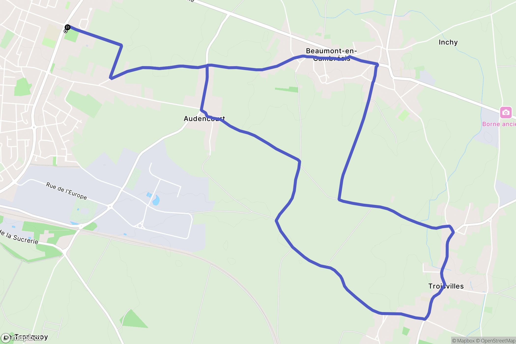 Caudry : carte du parcours de randonnée - France