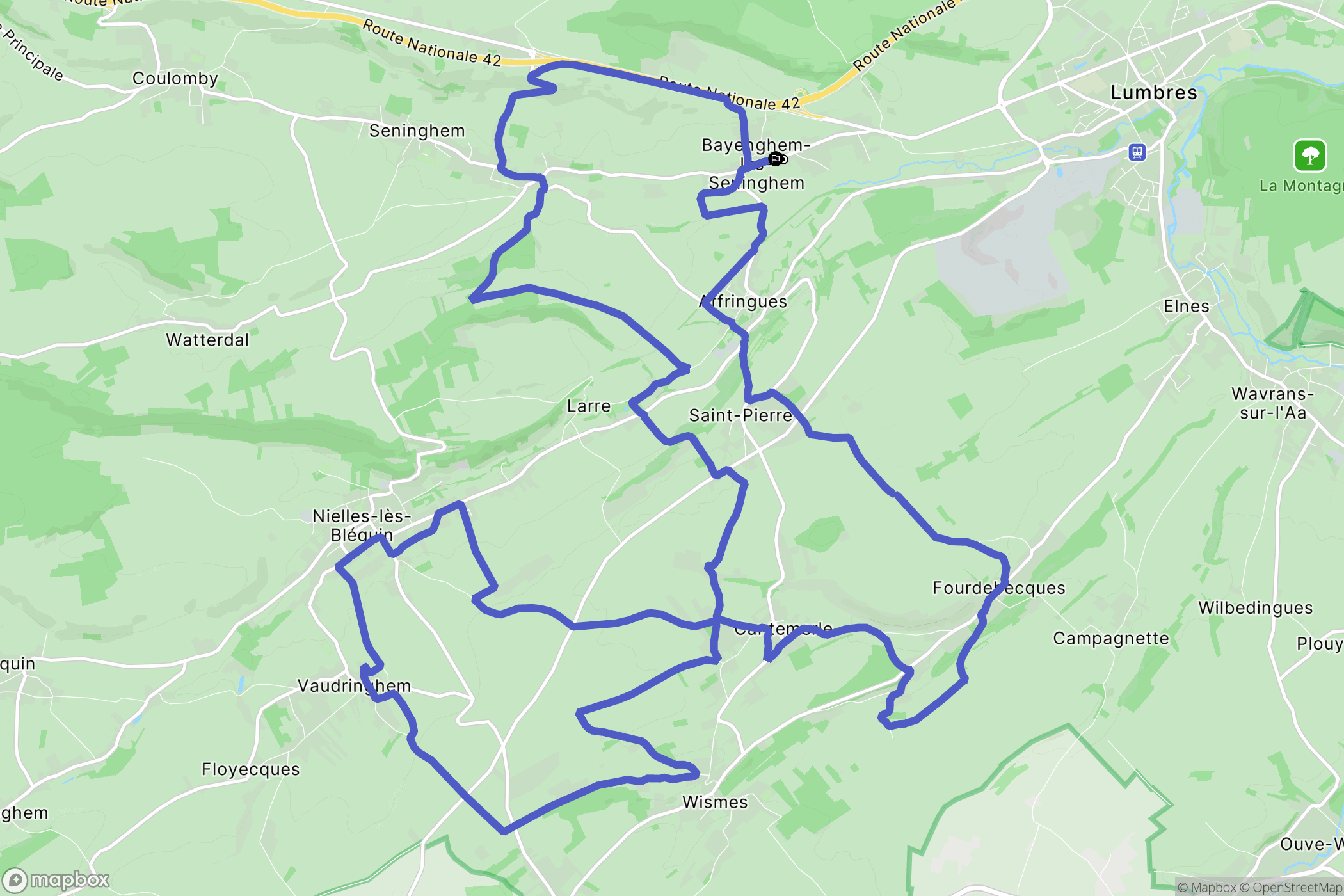 Bayenghem-lès-Seninghem : carte du parcours de randonnée - France