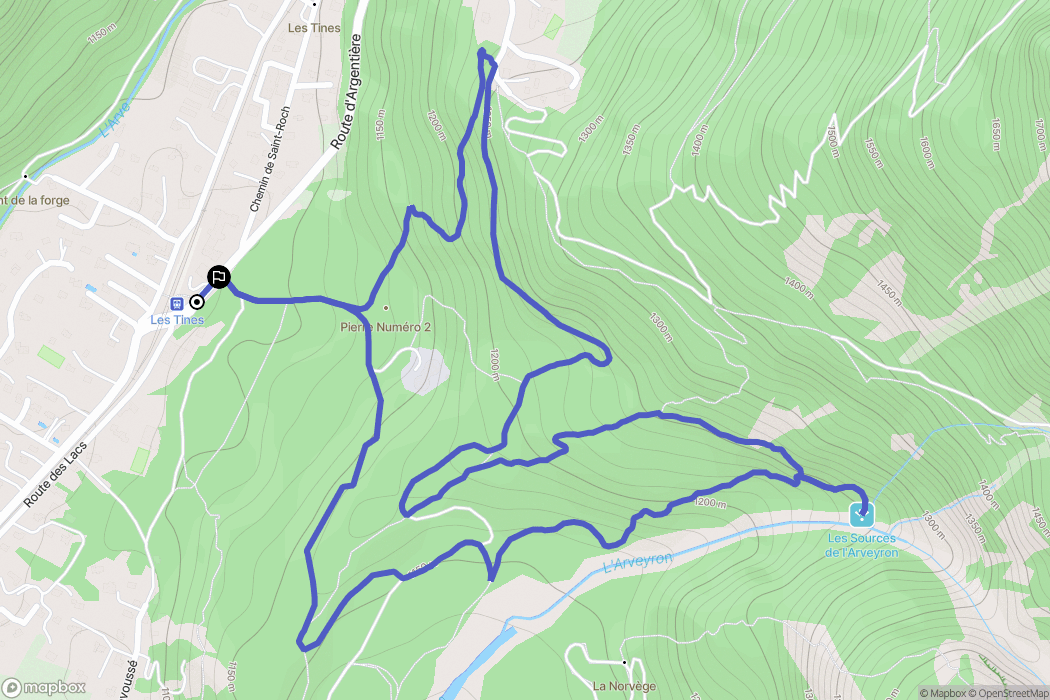Chamonix-Mont-Blanc : carte du parcours de randonnée - France