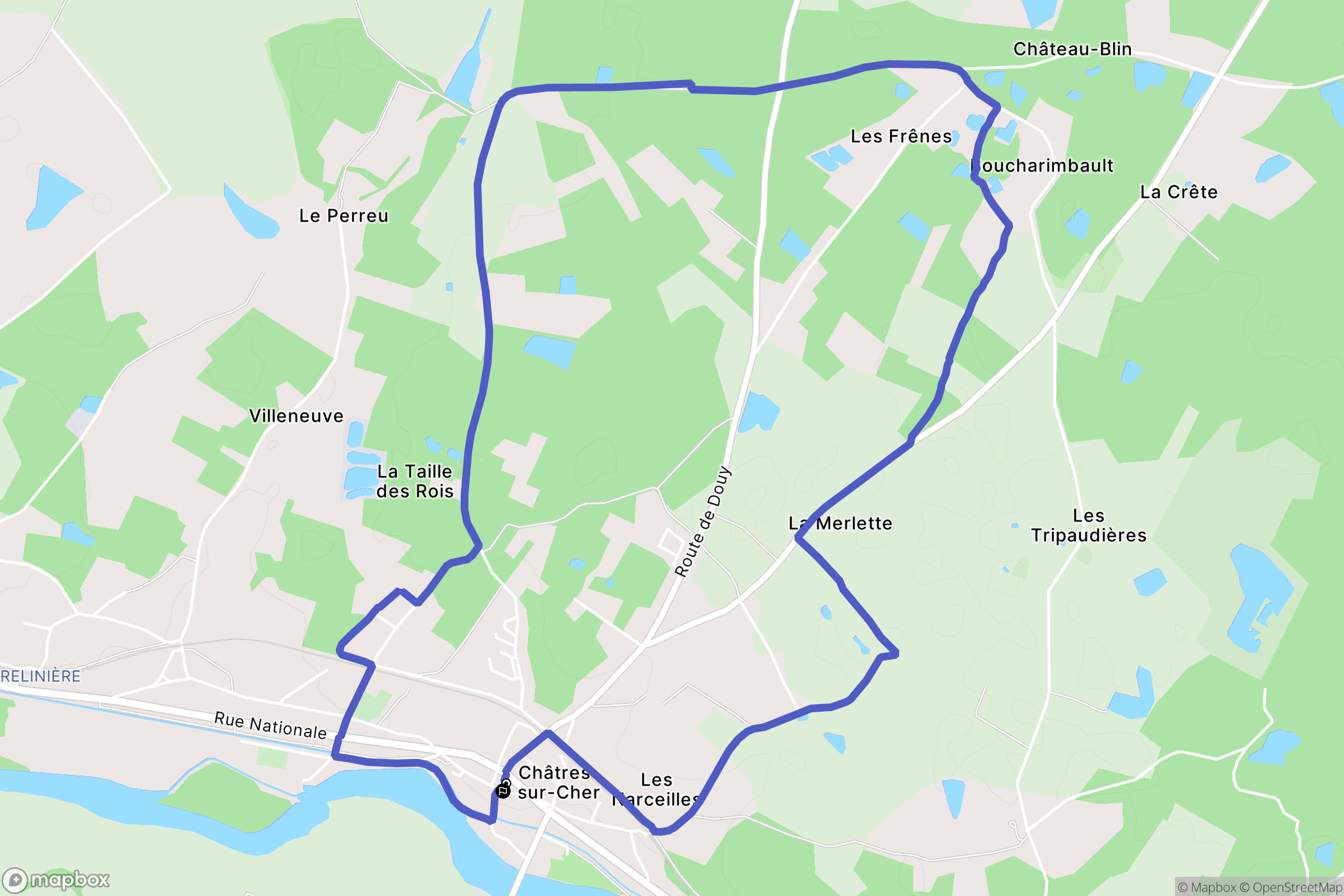 Châtres-sur-Cher : carte du parcours de randonnée - France
