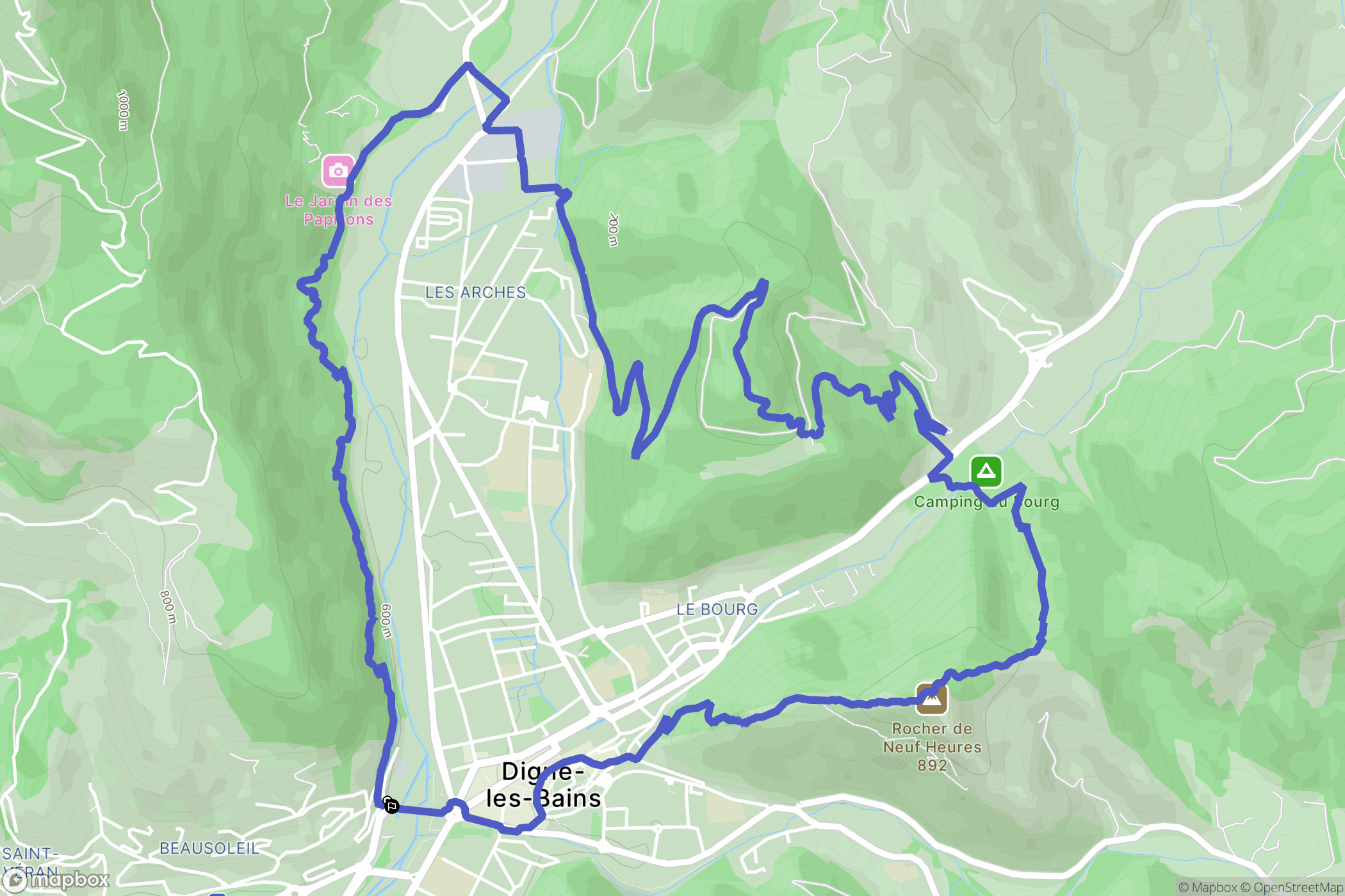 Digne-les-Bains : carte du parcours de randonnée - France