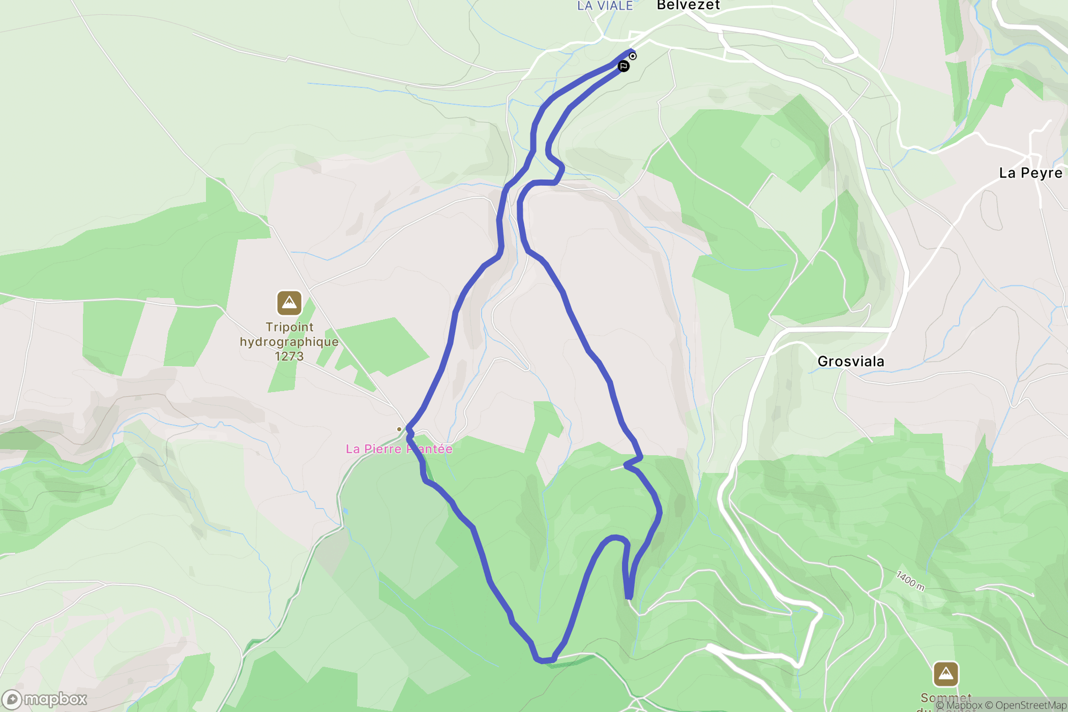 Mont Lozère et Goulet : carte du parcours de randonnée - France