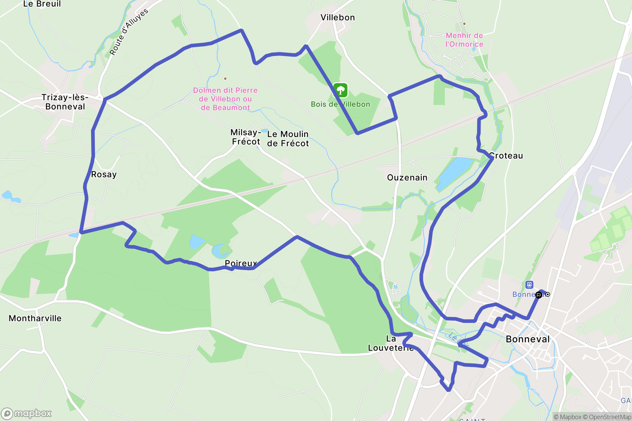 Bonneval : carte du parcours de randonnée - France