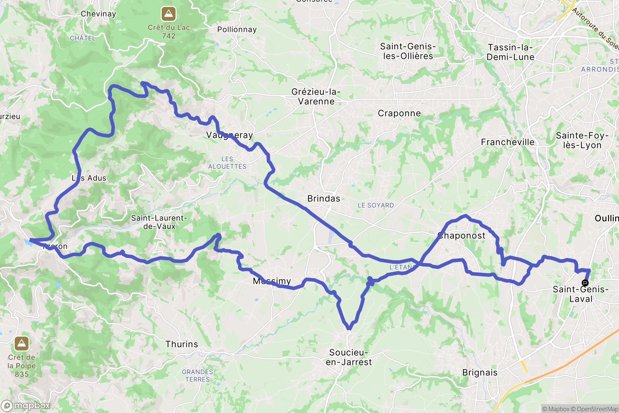 Saint-Genis-Laval : carte du parcours de randonnée - France