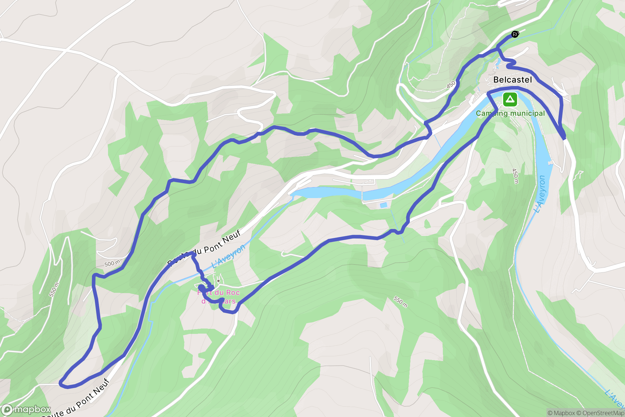 Belcastel : carte du parcours de randonnée - France