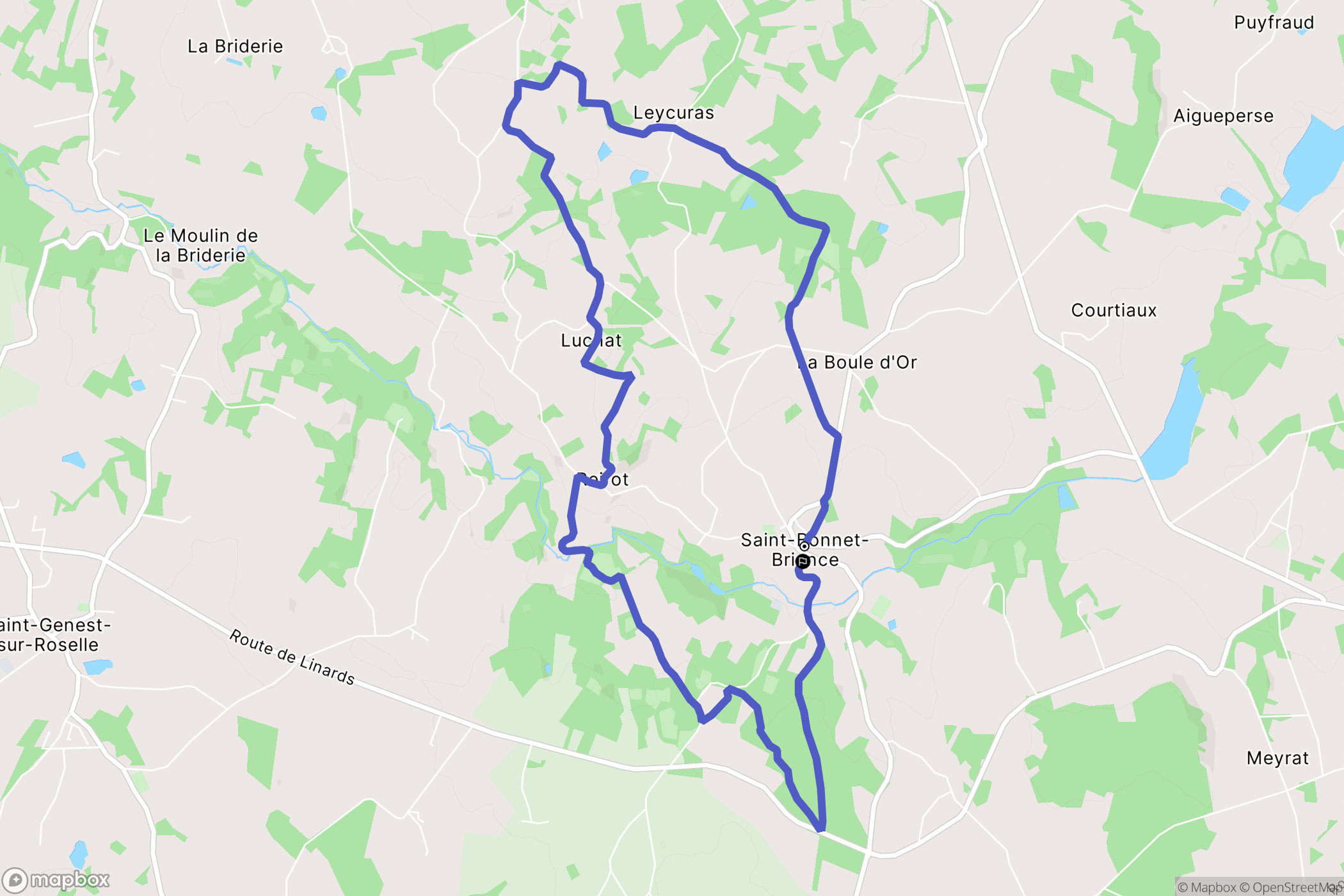 Saint-Bonnet-Briance : carte du parcours de randonnée - France