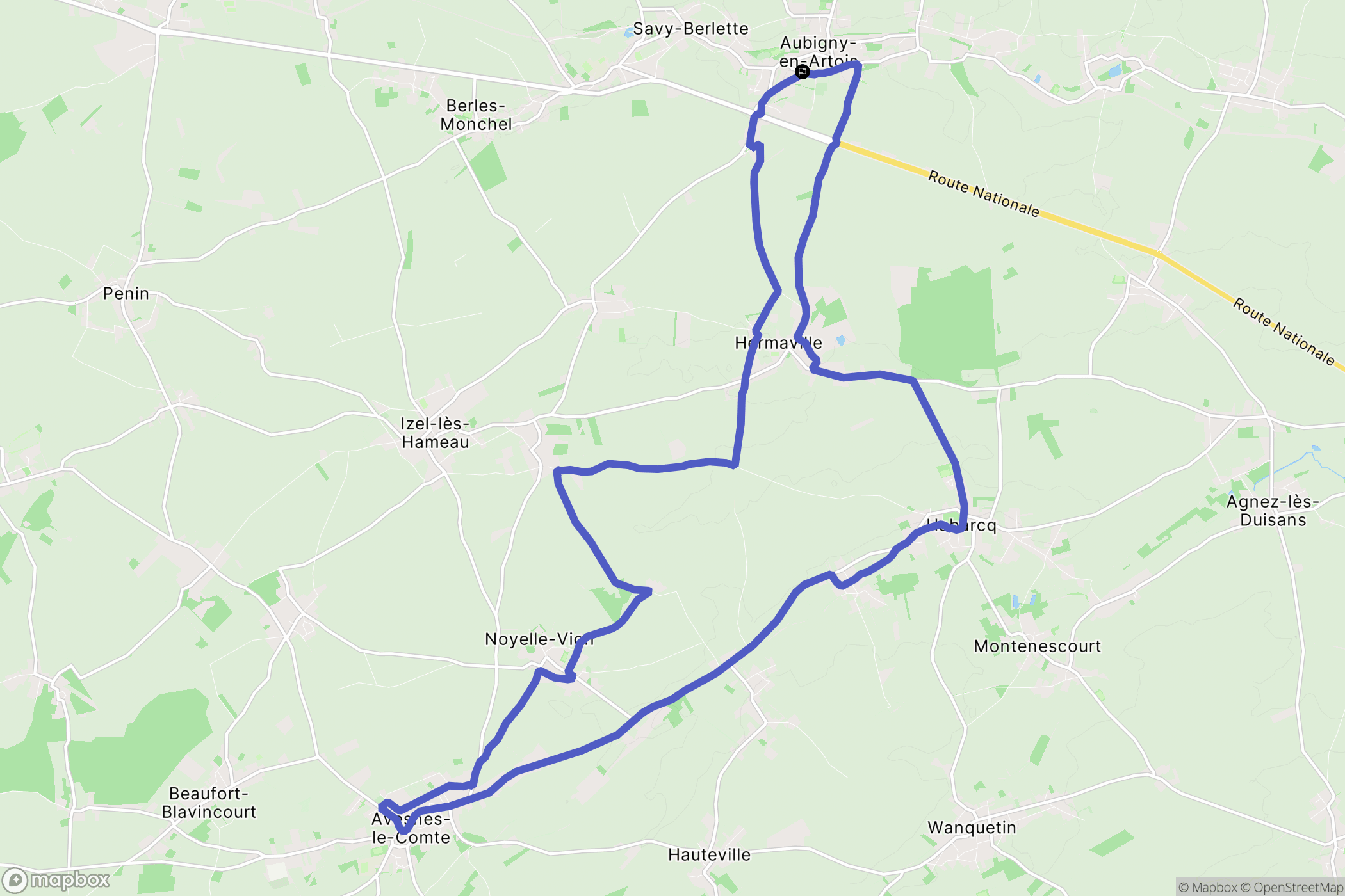 Aubigny-en-Artois : carte du parcours de randonnée - France