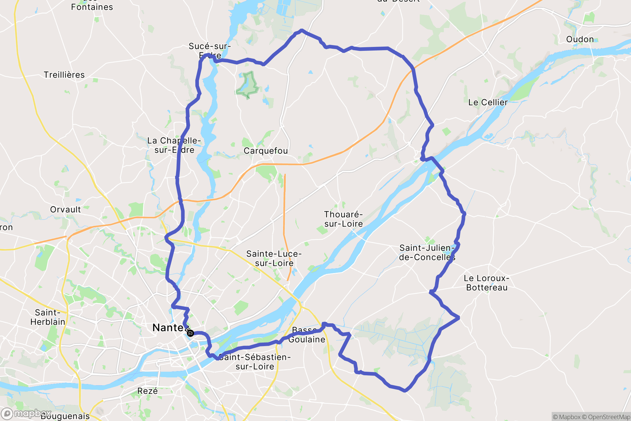 Nantes : carte du parcours de randonnée - France