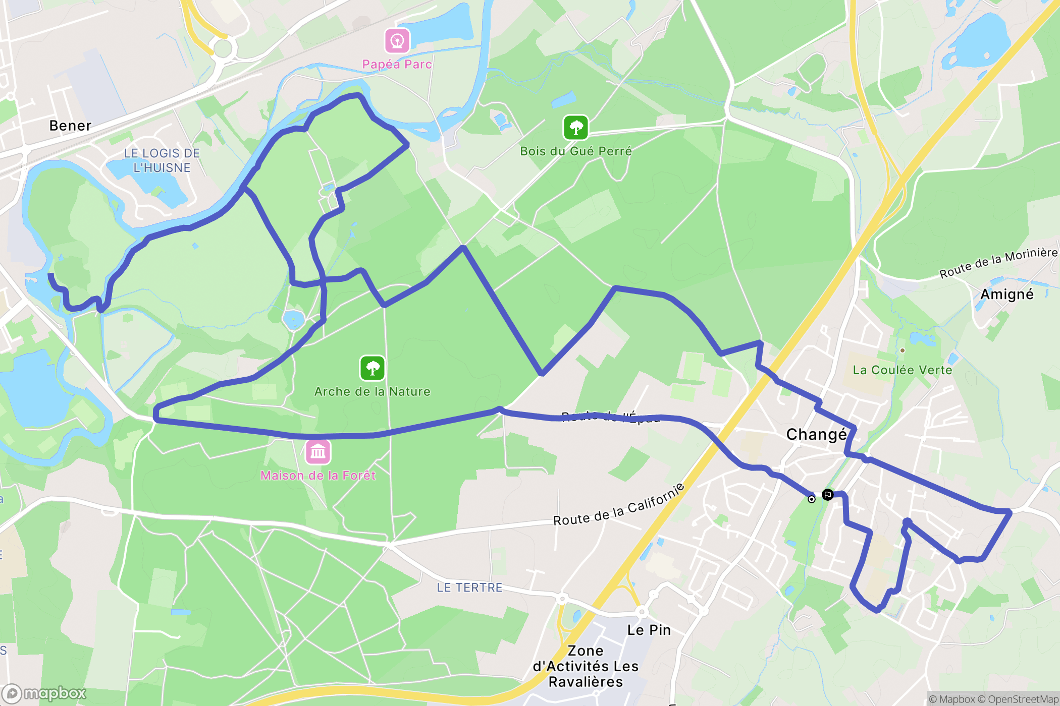 Changé : carte du parcours de randonnée - France