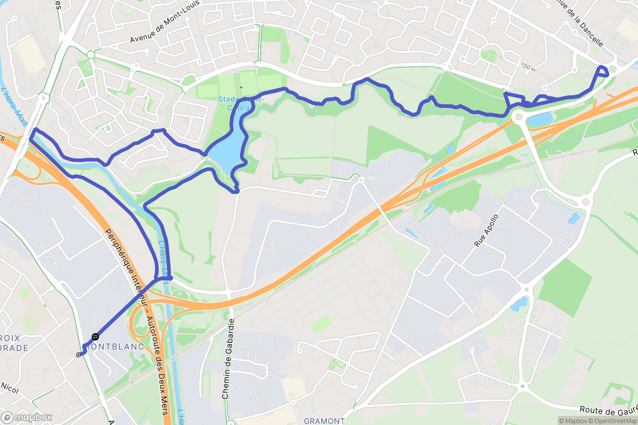 Toulouse : carte du parcours de randonnée - France