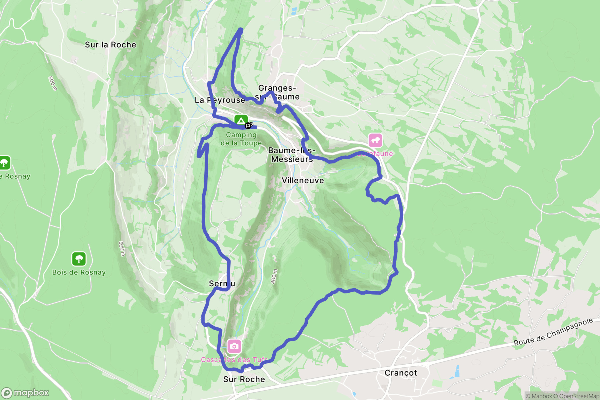 Baume-les-Messieurs : carte du parcours de randonnée - France