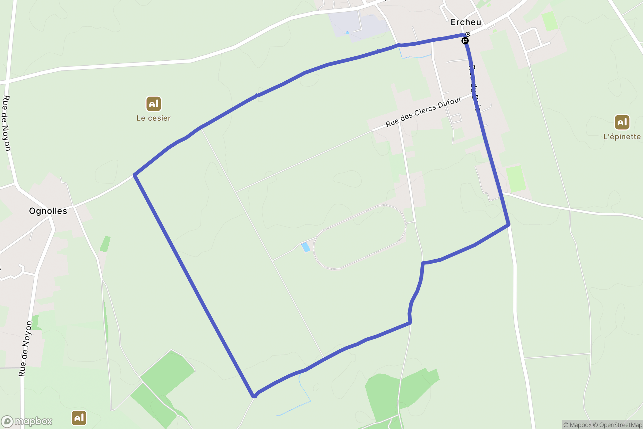 Ercheu : carte du parcours de randonnée - France