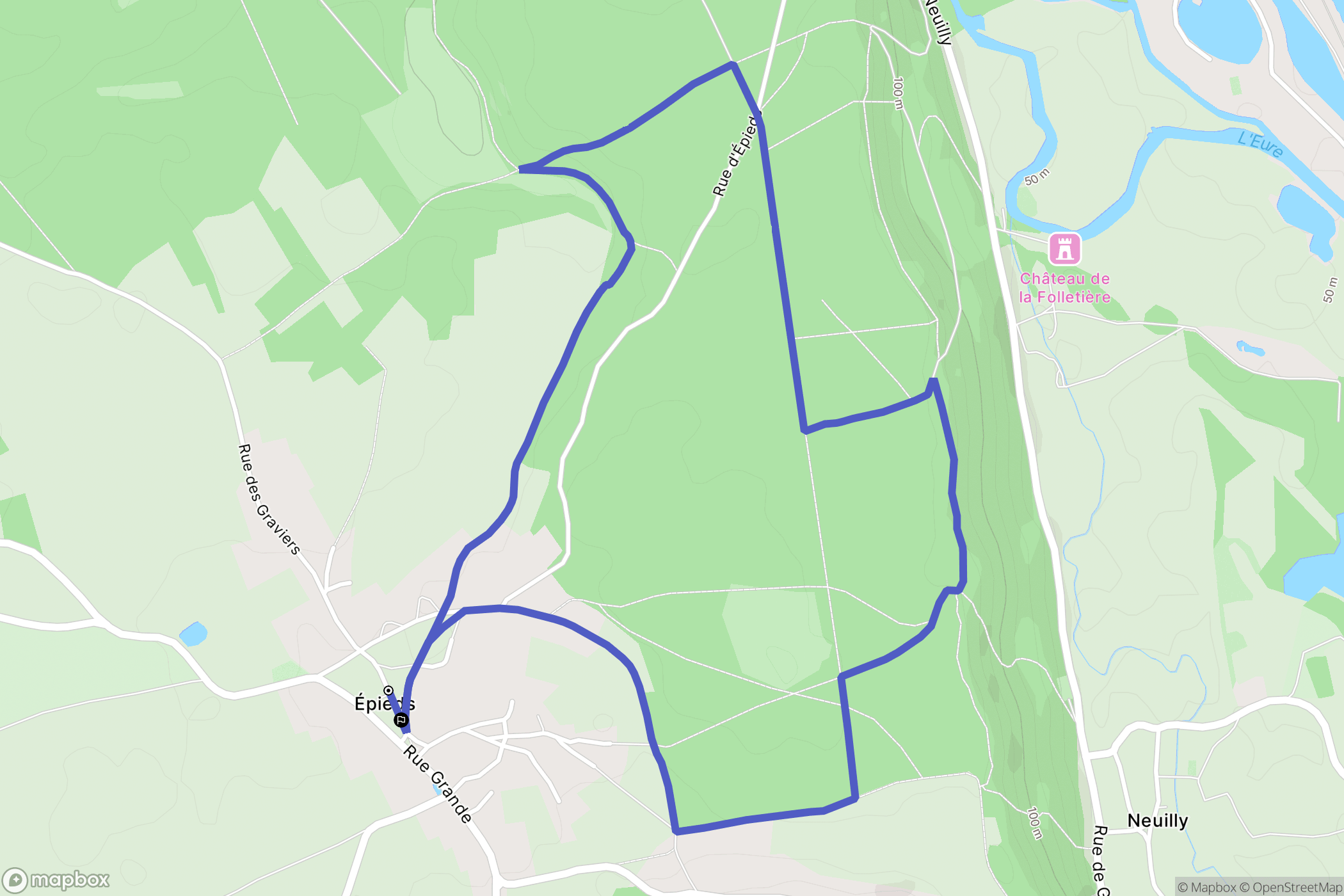 Épieds : carte du parcours de randonnée - France