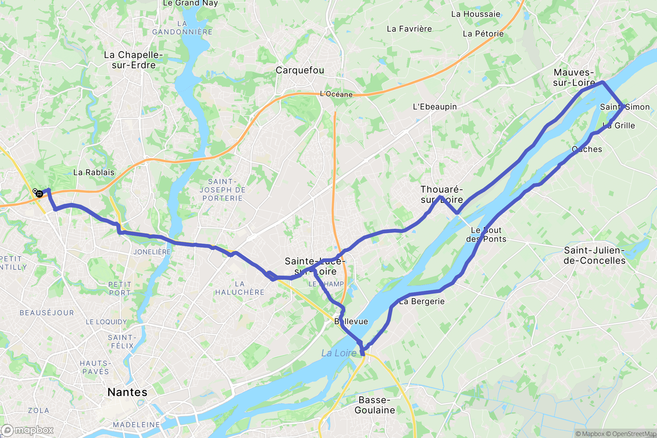 Nantes : carte du parcours de randonnée - France
