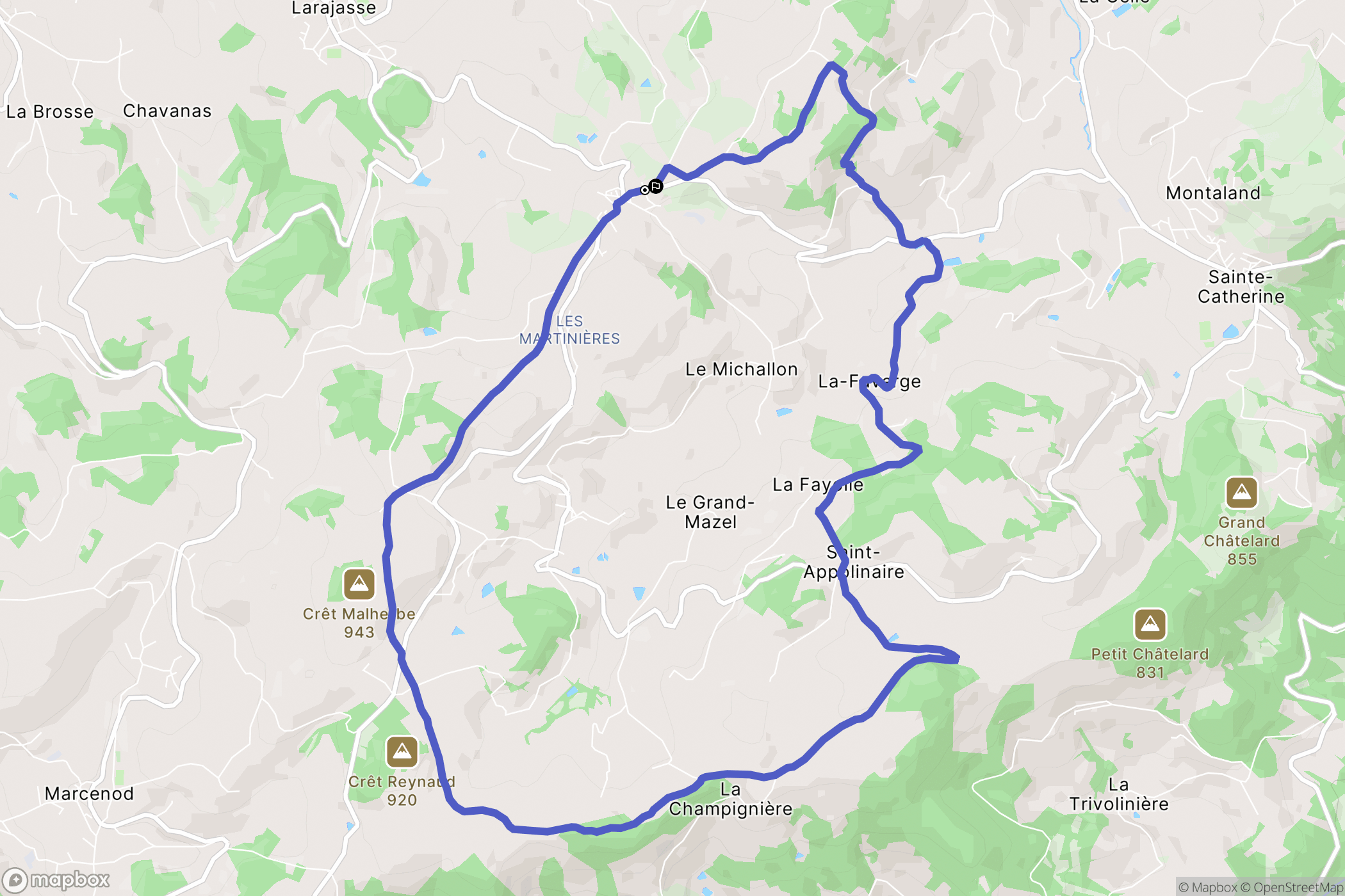 Larajasse : carte du parcours de randonnée - France